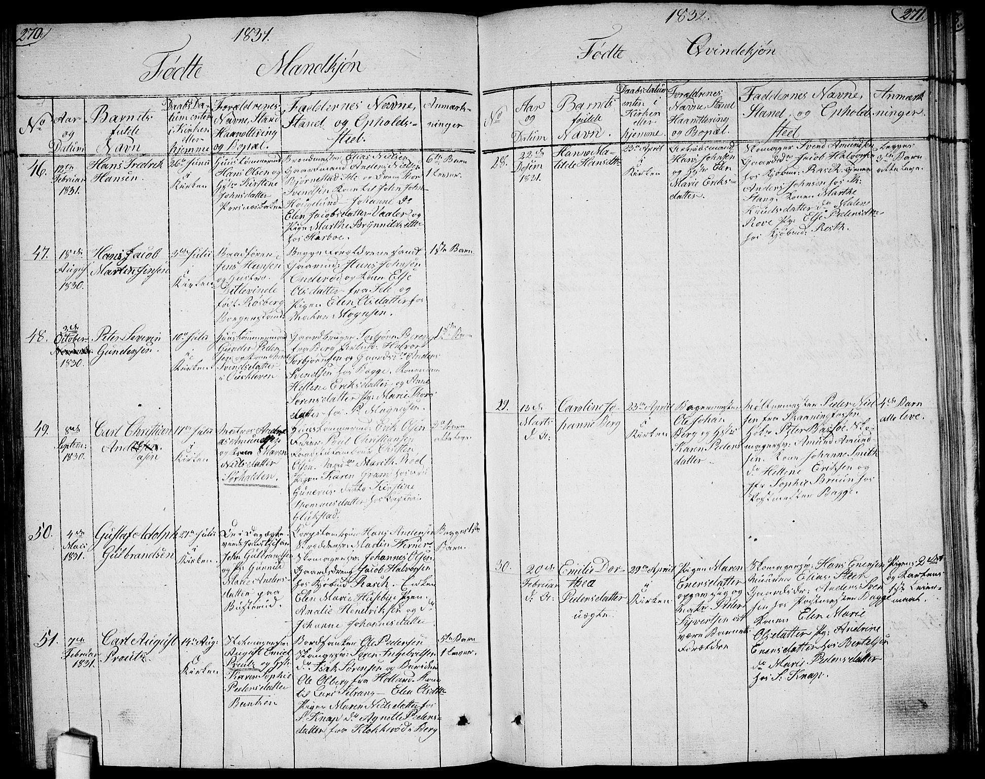 Halden prestekontor Kirkebøker, AV/SAO-A-10909/G/Ga/L0002: Klokkerbok nr. 2, 1821-1834, s. 270-271