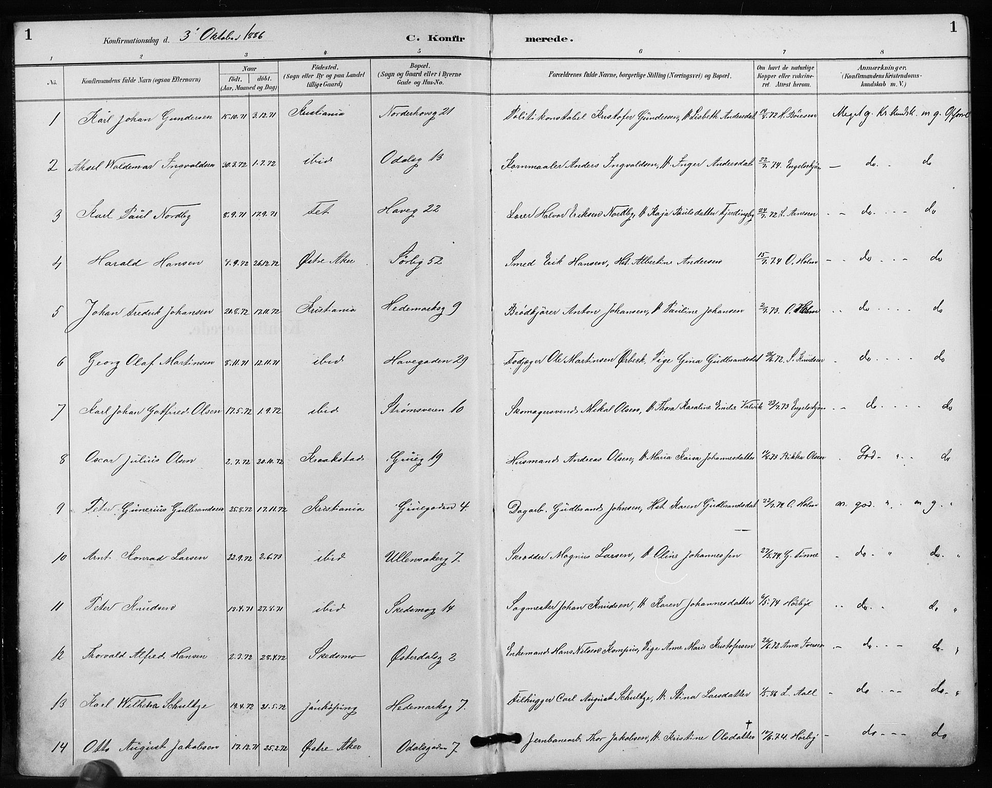 Kampen prestekontor Kirkebøker, AV/SAO-A-10853/F/Fa/L0004: Ministerialbok nr. I 4, 1885-1892, s. 1