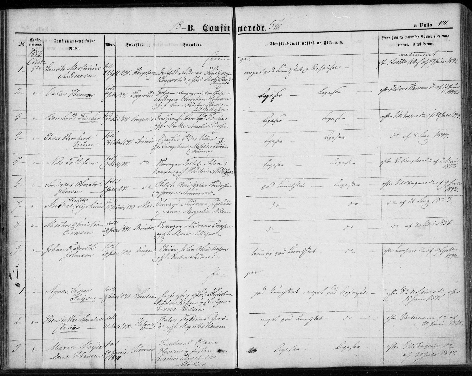 Strømsø kirkebøker, AV/SAKO-A-246/F/Fa/L0017: Ministerialbok nr. I 17, 1848-1865, s. 44
