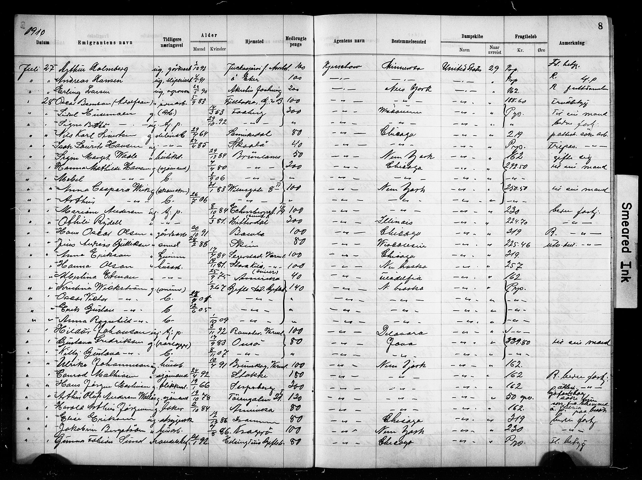 Oslo politidistrikt, AV/SAO-A-10085/E/Ee/Eef/L0029: Emigrantprotokoll, 1910-1913, s. 8