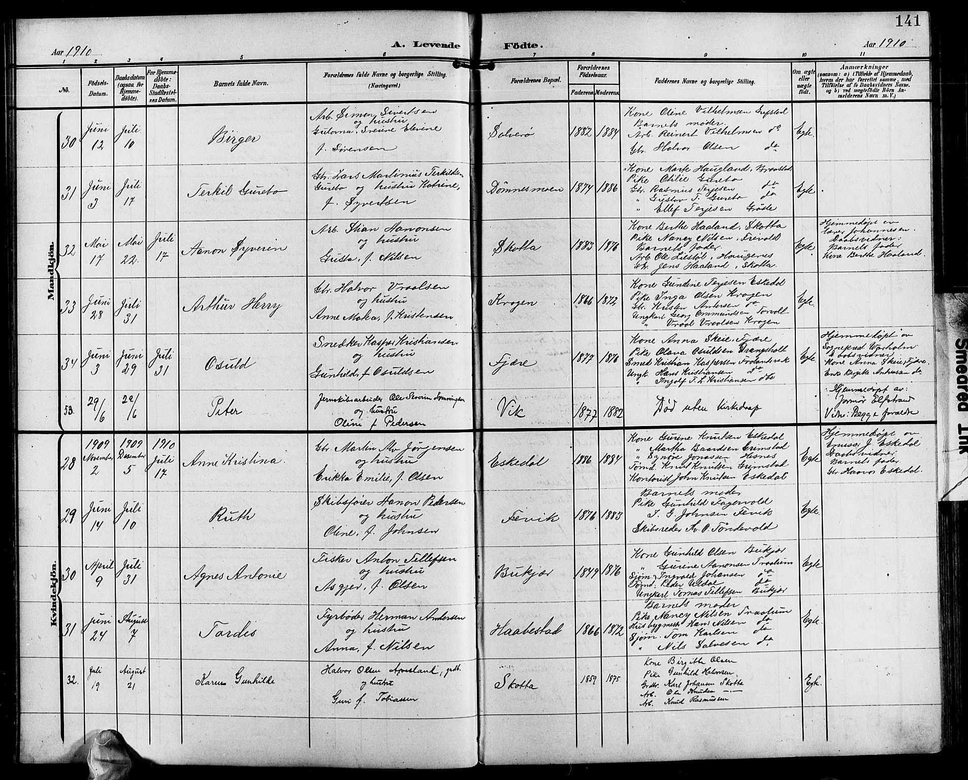Fjære sokneprestkontor, AV/SAK-1111-0011/F/Fb/L0012: Klokkerbok nr. B 12, 1902-1925, s. 141