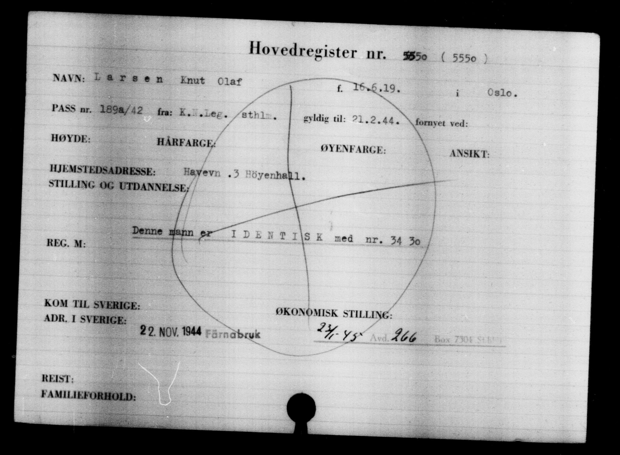 Den Kgl. Norske Legasjons Flyktningskontor, AV/RA-S-6753/V/Va/L0004: Kjesäterkartoteket.  Flyktningenr. 3496-6610, 1940-1945, s. 2376