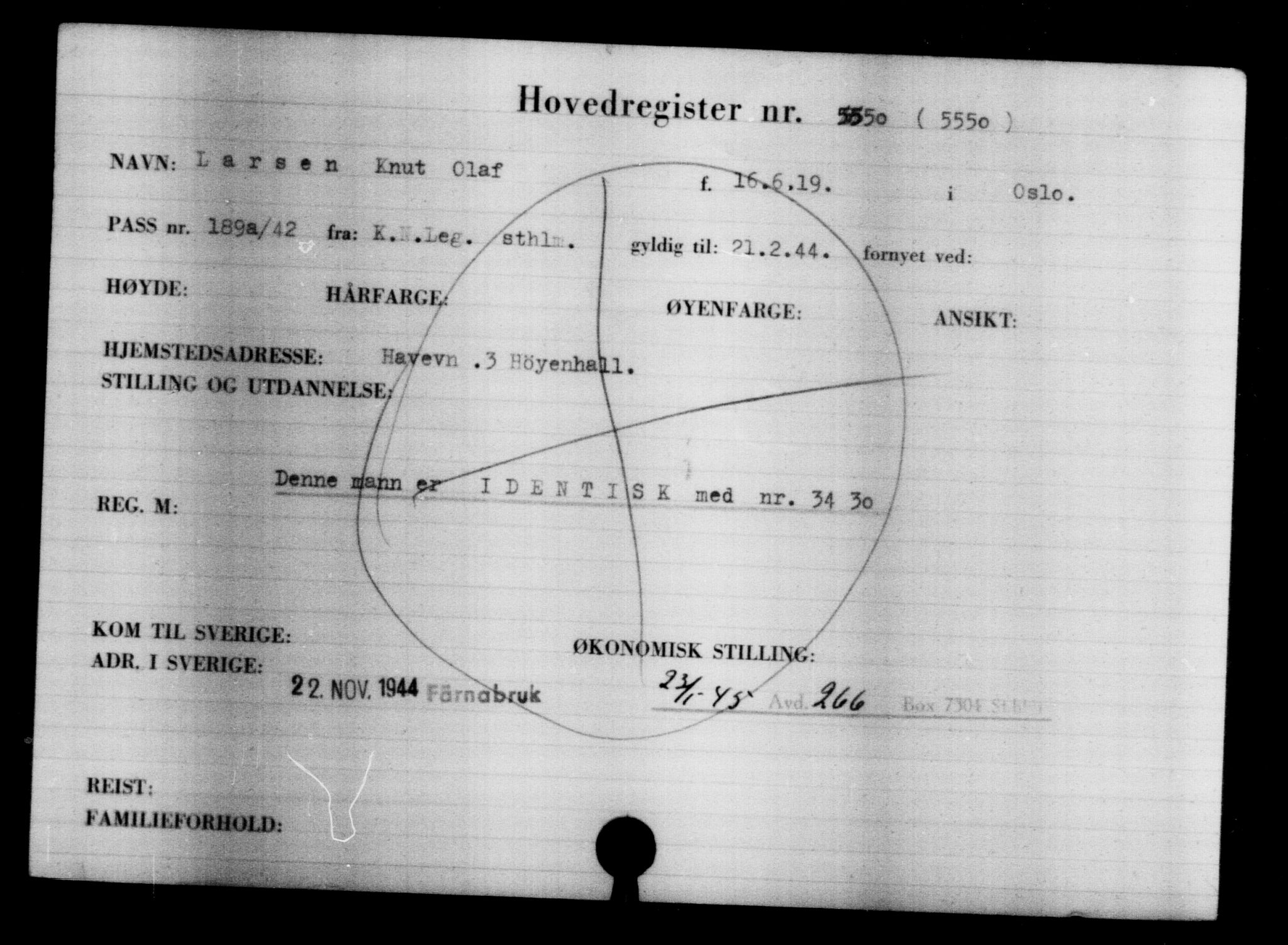 Den Kgl. Norske Legasjons Flyktningskontor, RA/S-6753/V/Va/L0004: Kjesäterkartoteket.  Flyktningenr. 3496-6610, 1940-1945, s. 2376