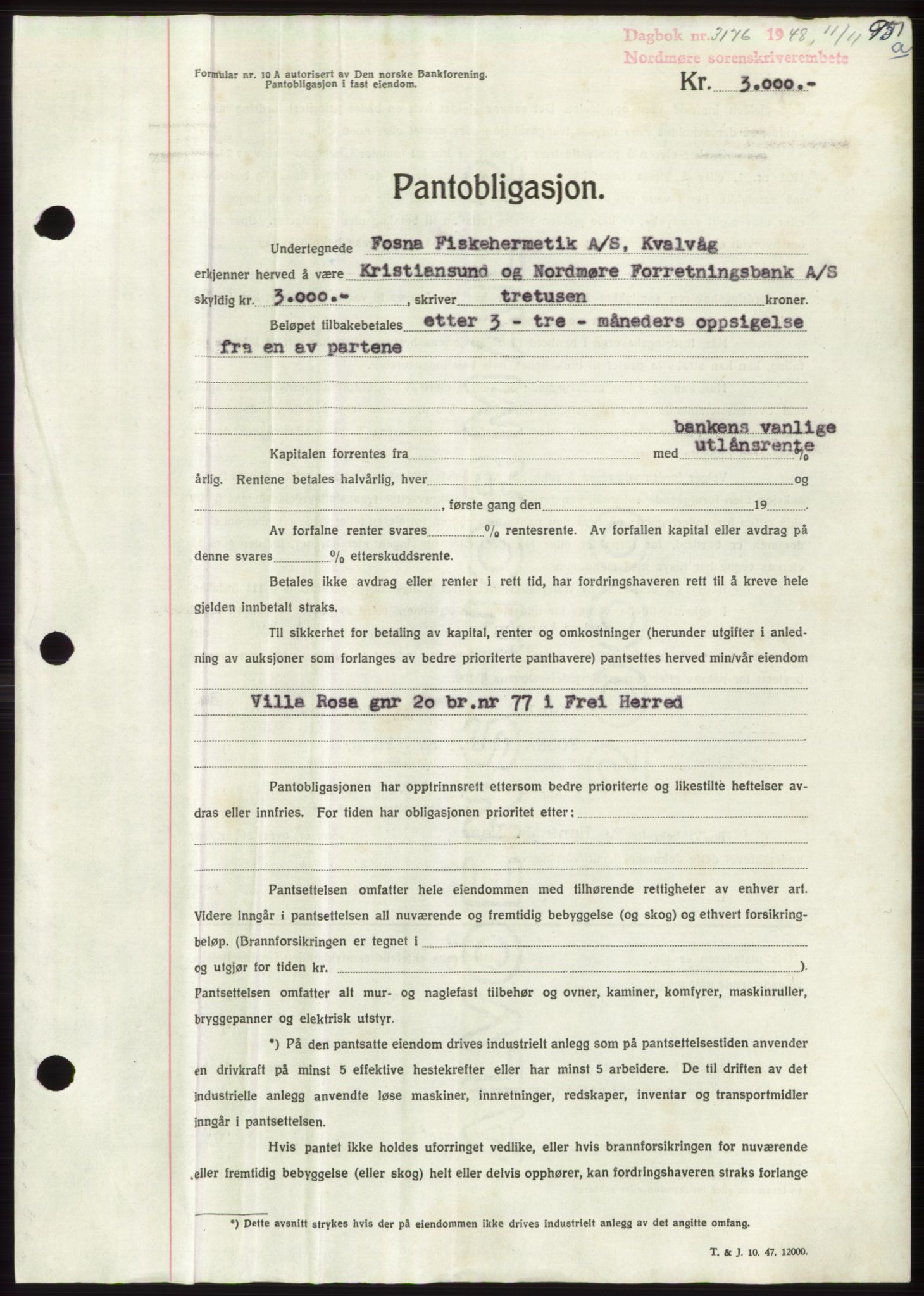 Nordmøre sorenskriveri, AV/SAT-A-4132/1/2/2Ca: Pantebok nr. B99, 1948-1948, Dagboknr: 3176/1948