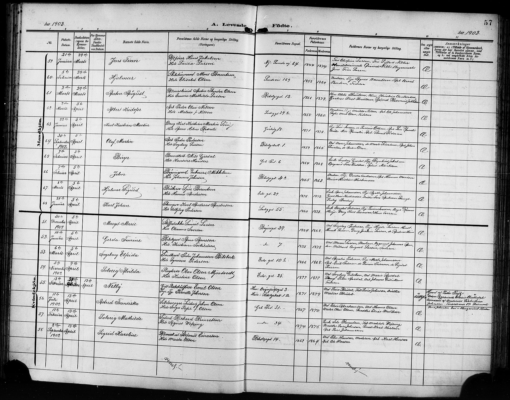 Sandviken Sokneprestembete, AV/SAB-A-77601/H/Hb/L0004: Klokkerbok nr. B 1, 1901-1914, s. 57
