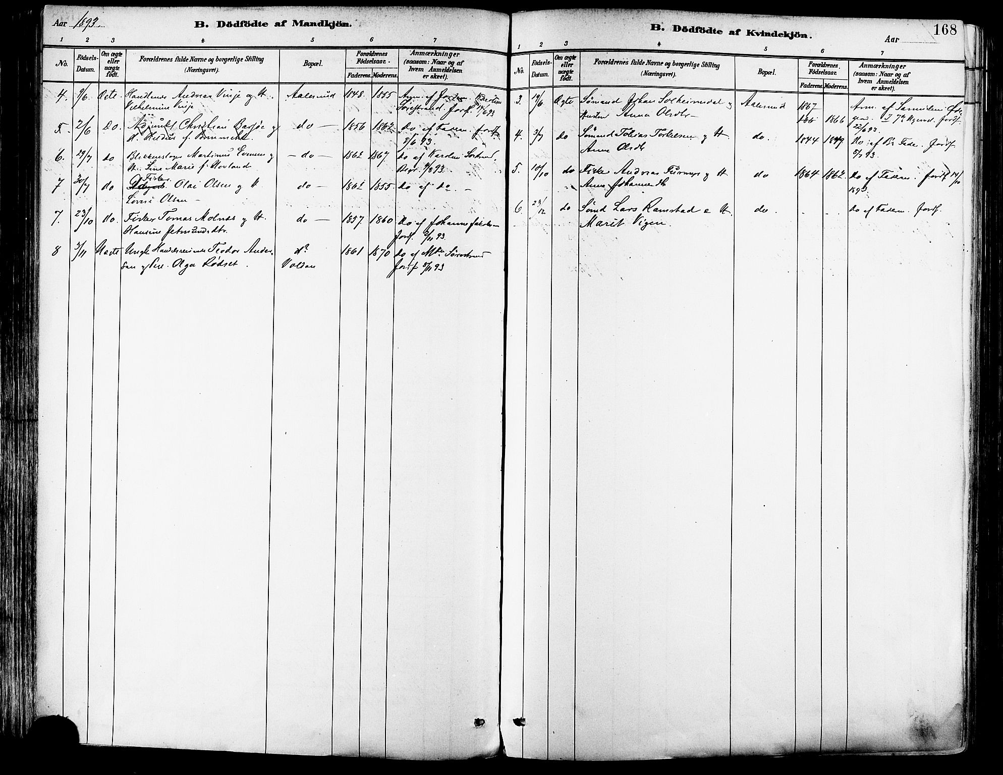 Ministerialprotokoller, klokkerbøker og fødselsregistre - Møre og Romsdal, SAT/A-1454/529/L0455: Ministerialbok nr. 529A05, 1885-1893, s. 168