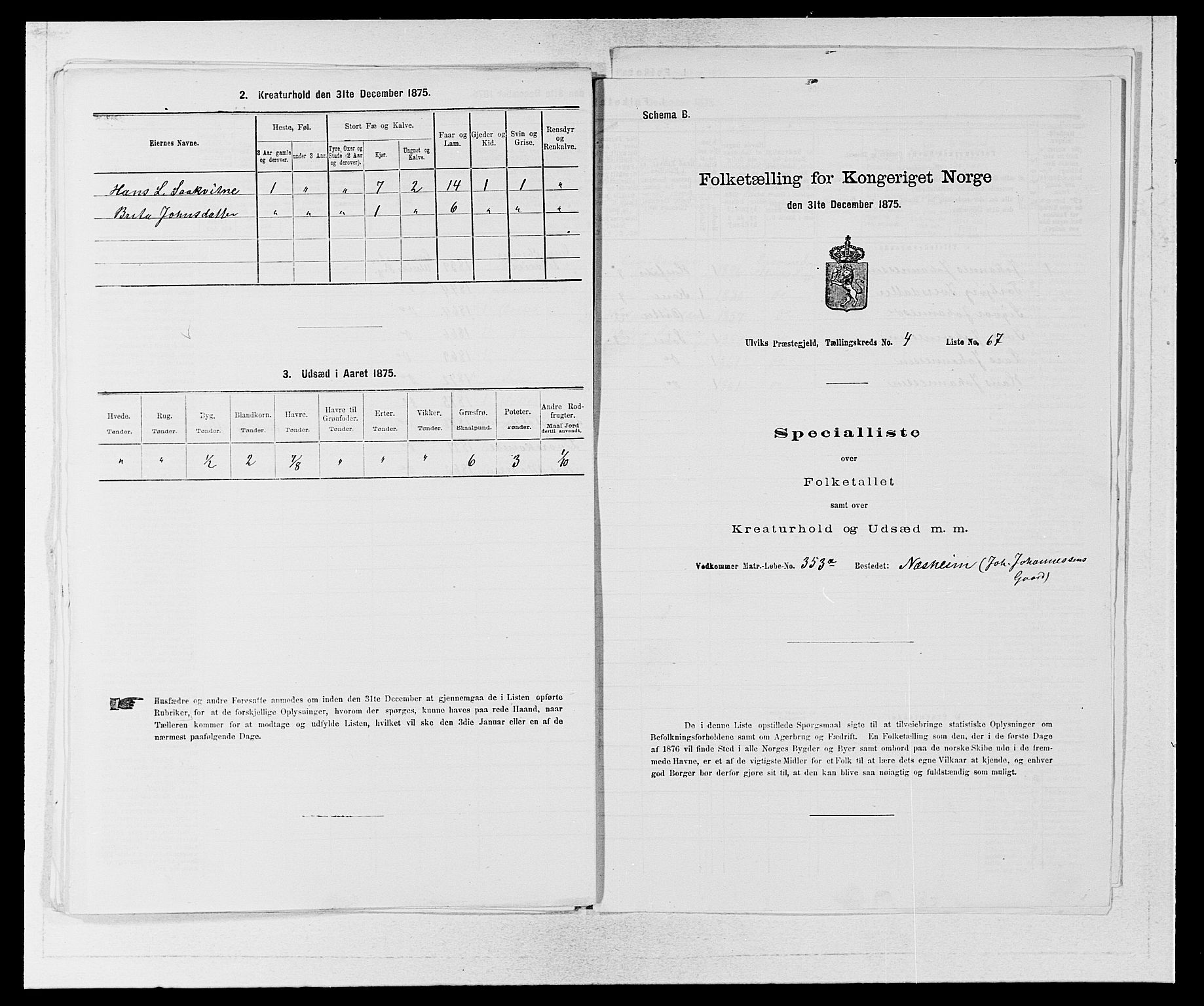 SAB, Folketelling 1875 for 1233P Ulvik prestegjeld, 1875, s. 752