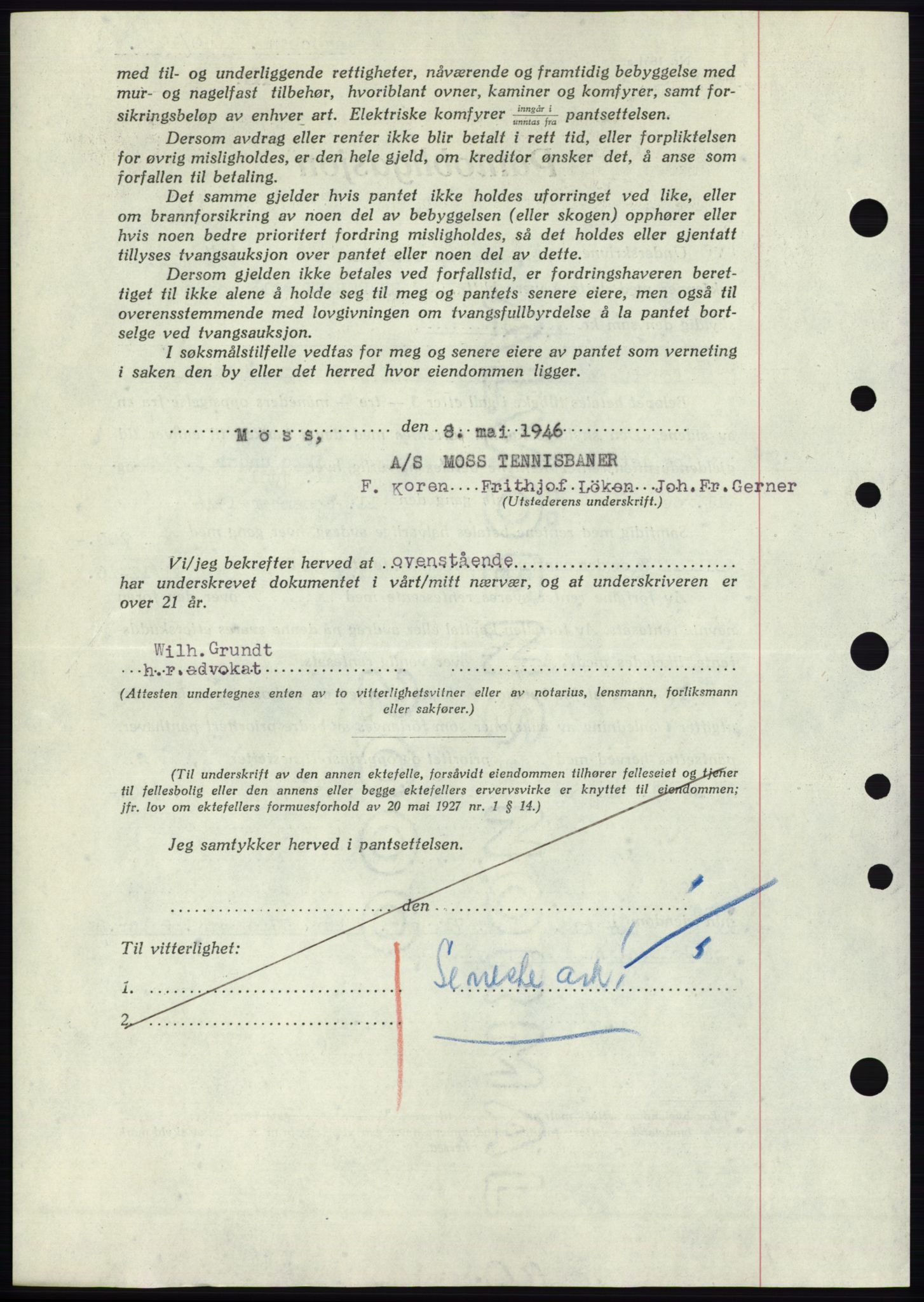 Moss sorenskriveri, SAO/A-10168: Pantebok nr. B15, 1946-1946, Dagboknr: 1040/1946