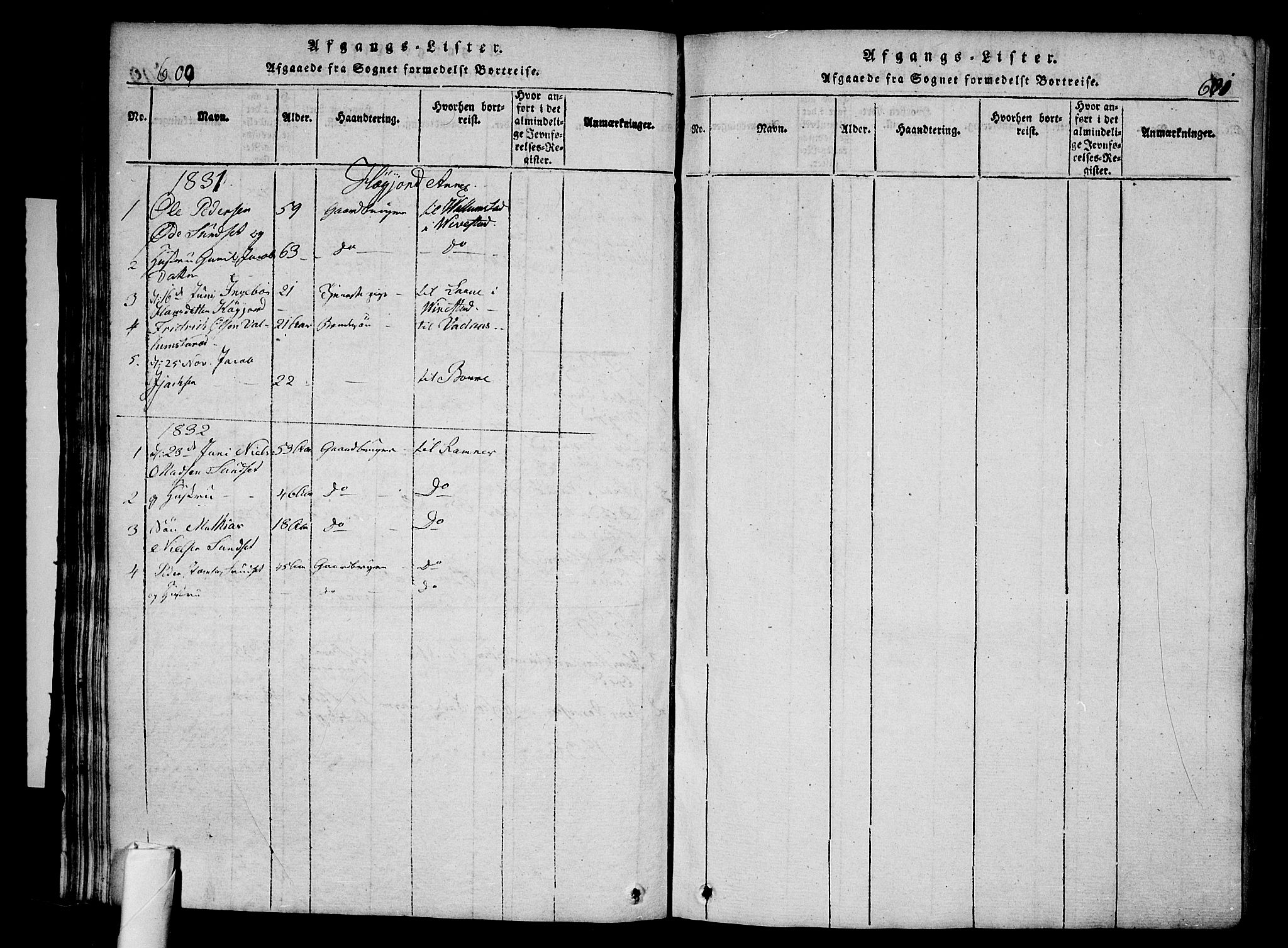 Andebu kirkebøker, AV/SAKO-A-336/G/Ga/L0002: Klokkerbok nr. I 2 /2, 1823-1832, s. 600-601