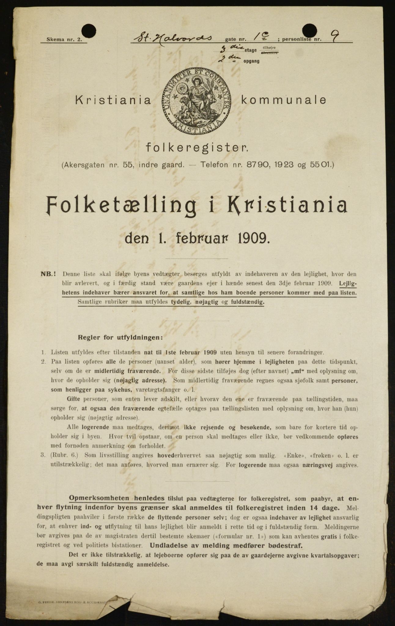 OBA, Kommunal folketelling 1.2.1909 for Kristiania kjøpstad, 1909, s. 79487