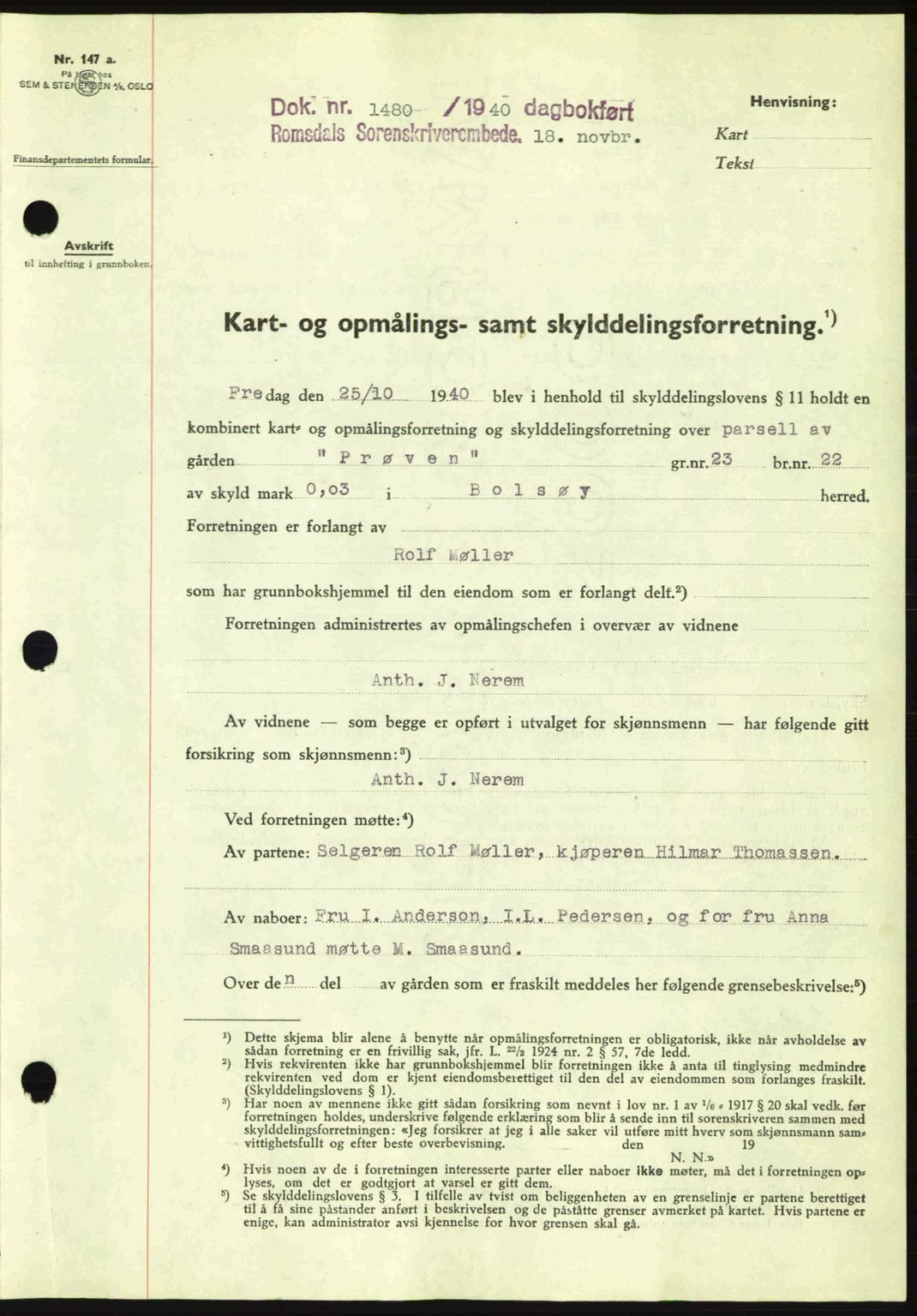 Romsdal sorenskriveri, SAT/A-4149/1/2/2C: Pantebok nr. A9, 1940-1941, Dagboknr: 1480/1940
