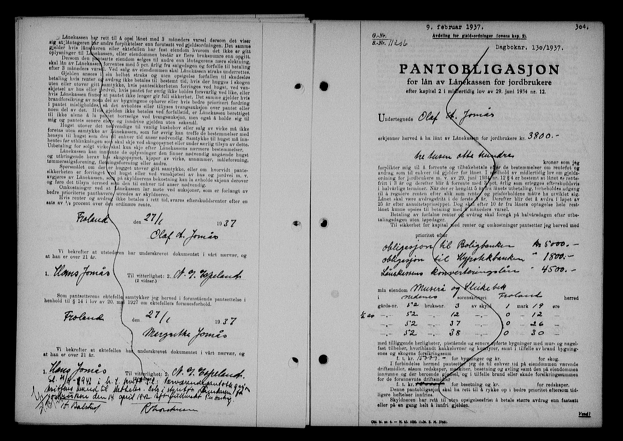 Nedenes sorenskriveri, AV/SAK-1221-0006/G/Gb/Gba/L0043: Pantebok nr. 39, 1936-1937, Dagboknr: 130/1937