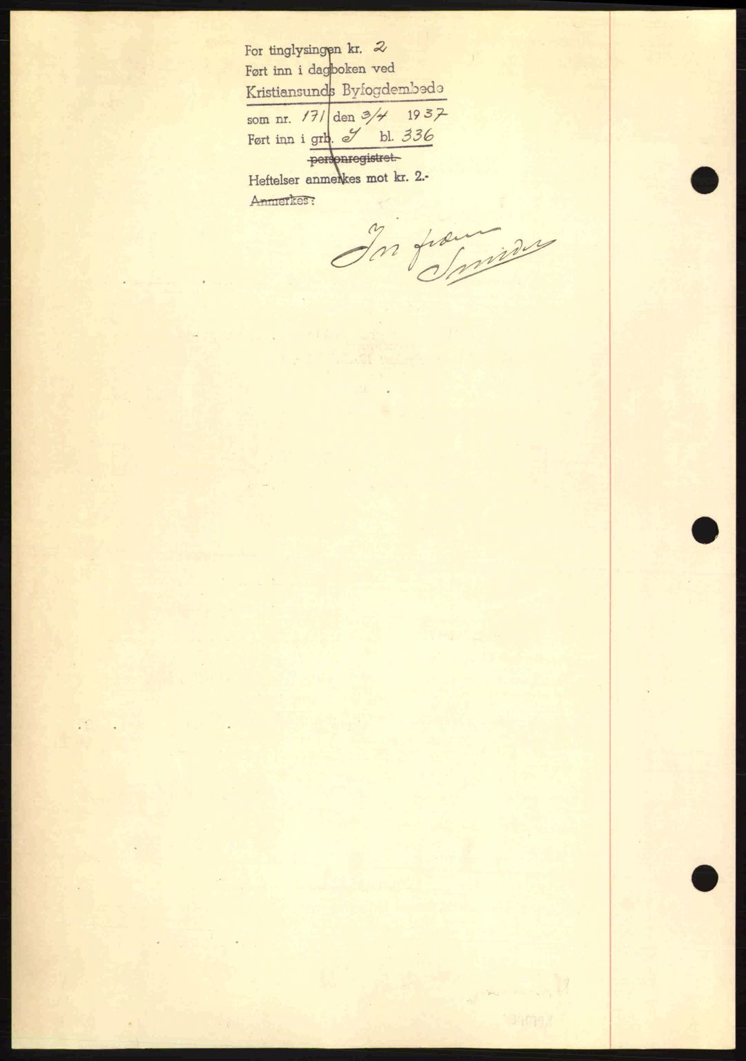 Kristiansund byfogd, AV/SAT-A-4587/A/27: Pantebok nr. 29, 1936-1937, Dagboknr: 171/1937