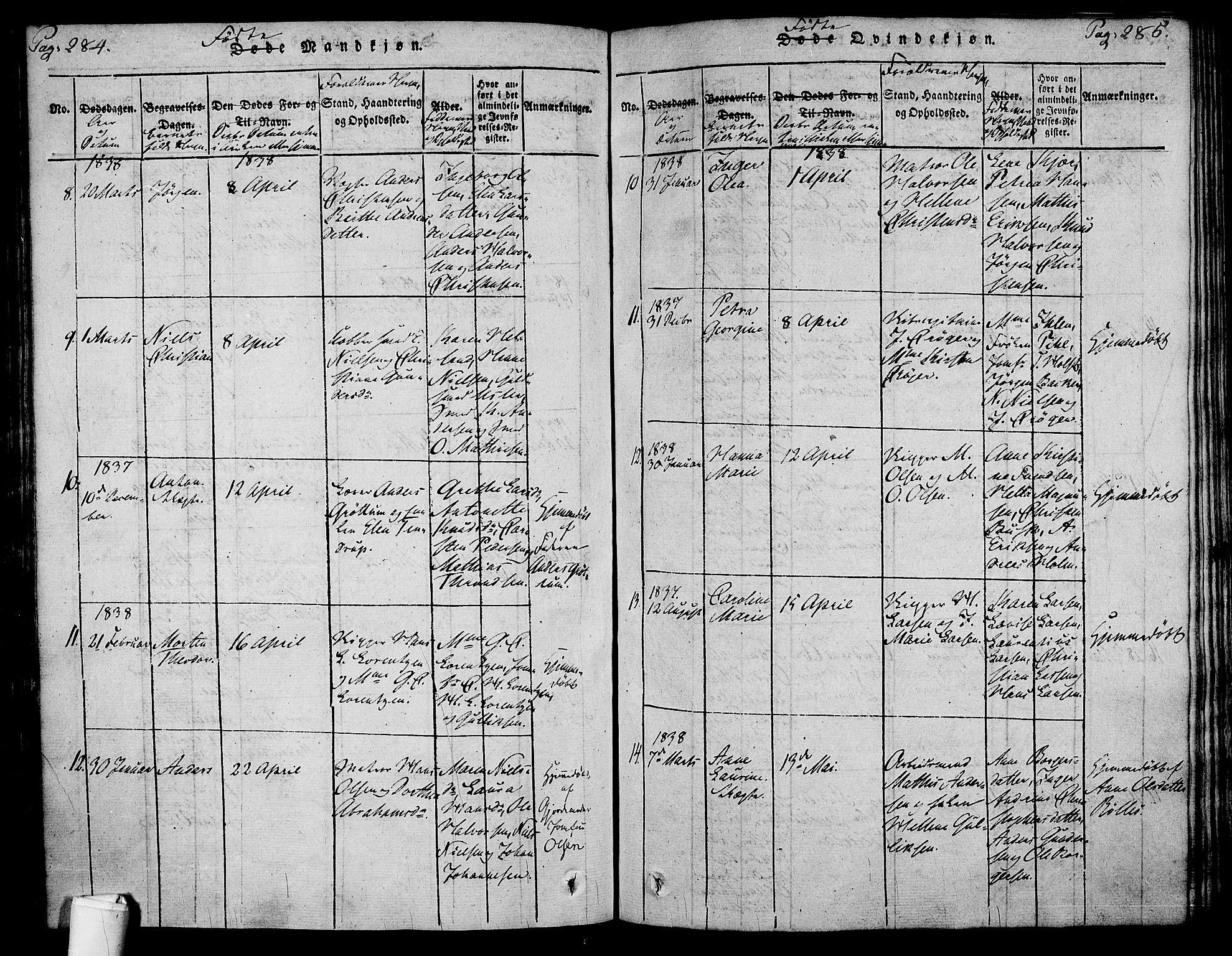 Holmestrand kirkebøker, AV/SAKO-A-346/F/Fa/L0001: Ministerialbok nr. 1, 1814-1840, s. 284-285