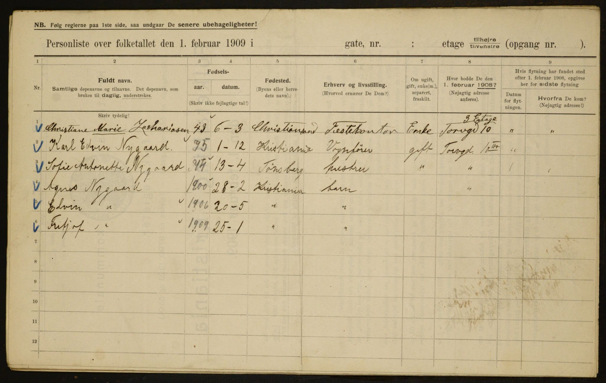 OBA, Kommunal folketelling 1.2.1909 for Kristiania kjøpstad, 1909, s. 103365