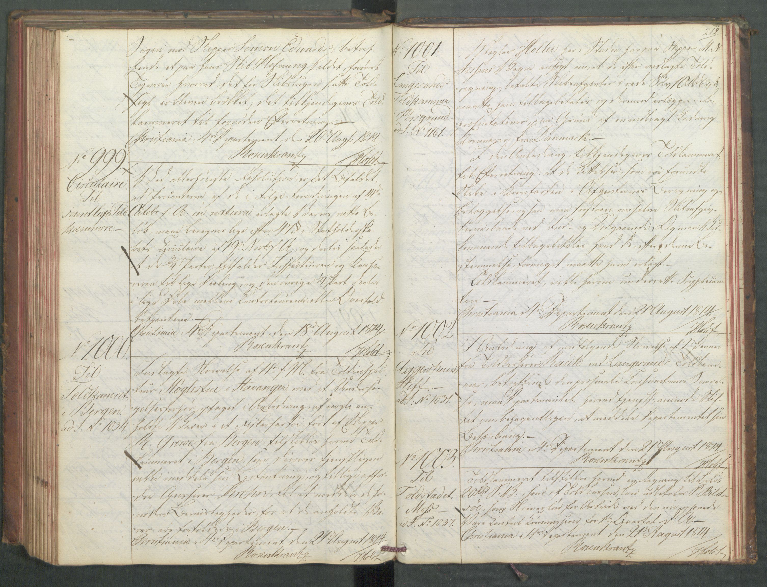 Departementene i 1814, AV/RA-S-3899/Fd/L0045: Kopibok, 1814, s. 211b-212a