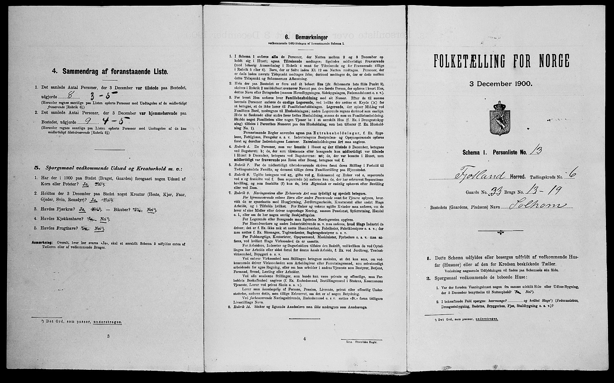 SAK, Folketelling 1900 for 1036 Fjotland herred, 1900, s. 252