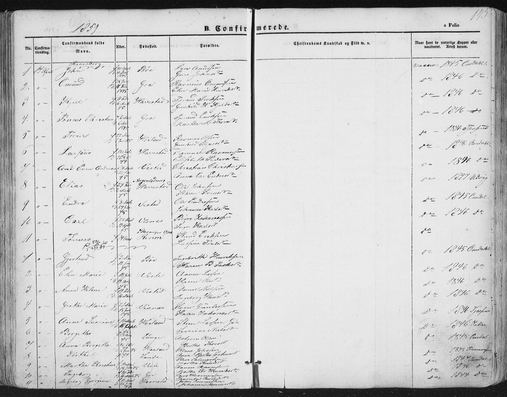 Hetland sokneprestkontor, AV/SAST-A-101826/30/30BA/L0002: Ministerialbok nr. A 2, 1849-1869, s. 145