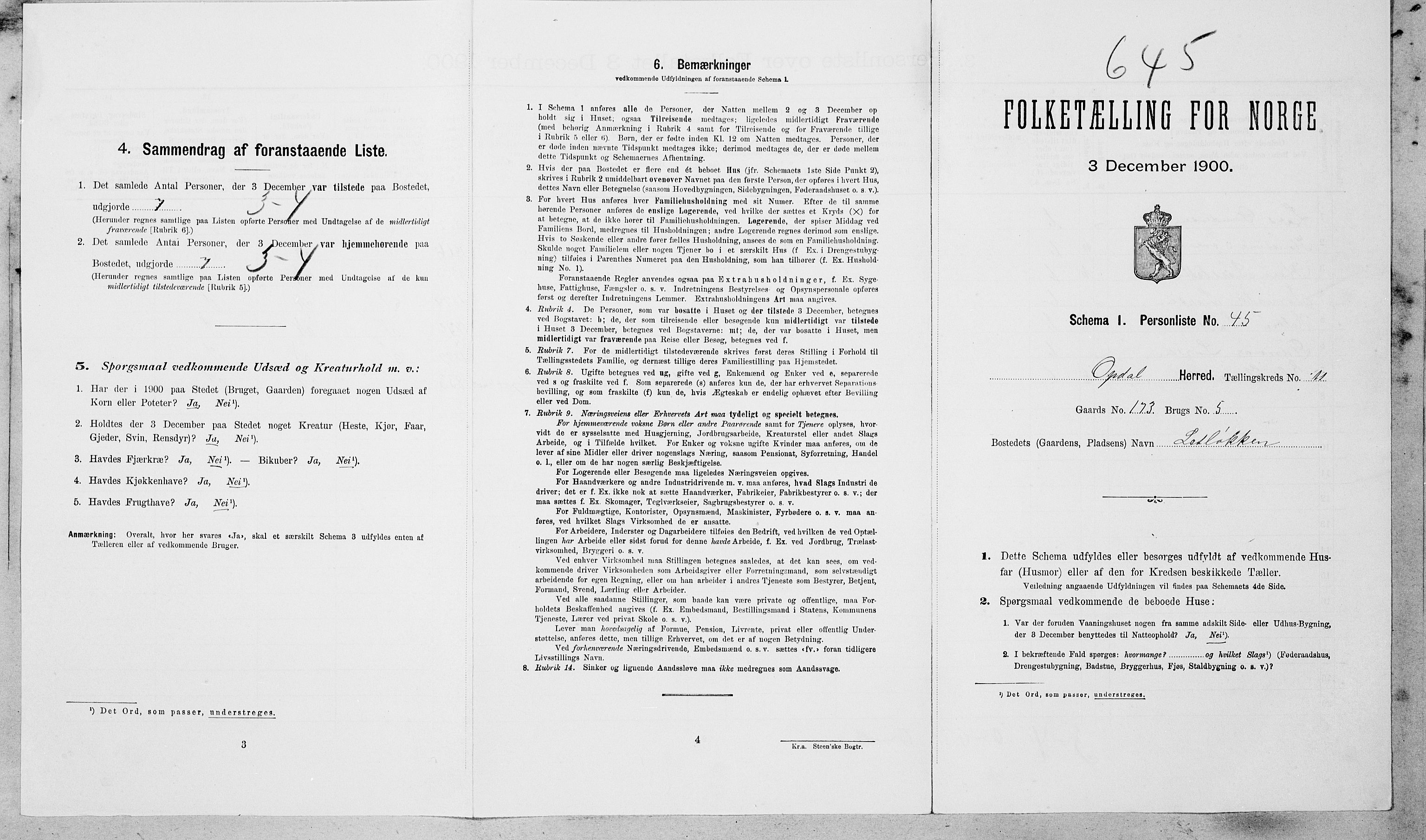SAT, Folketelling 1900 for 1634 Oppdal herred, 1900, s. 936