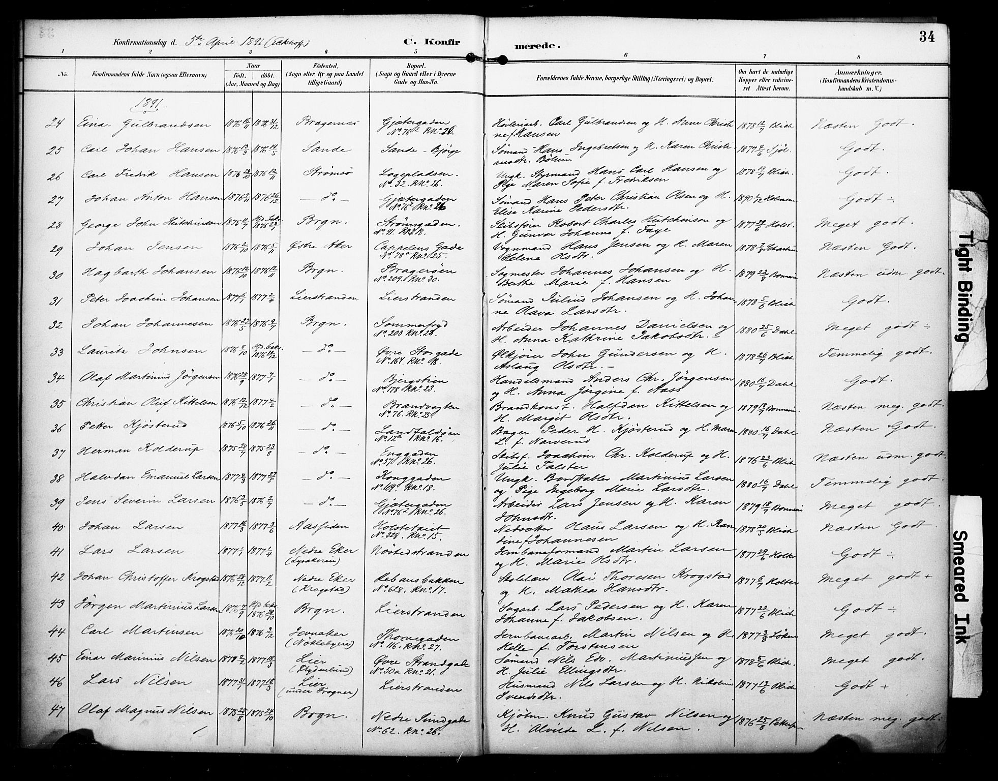 Bragernes kirkebøker, AV/SAKO-A-6/F/Fc/L0006: Ministerialbok nr. III 6, 1888-1899, s. 34
