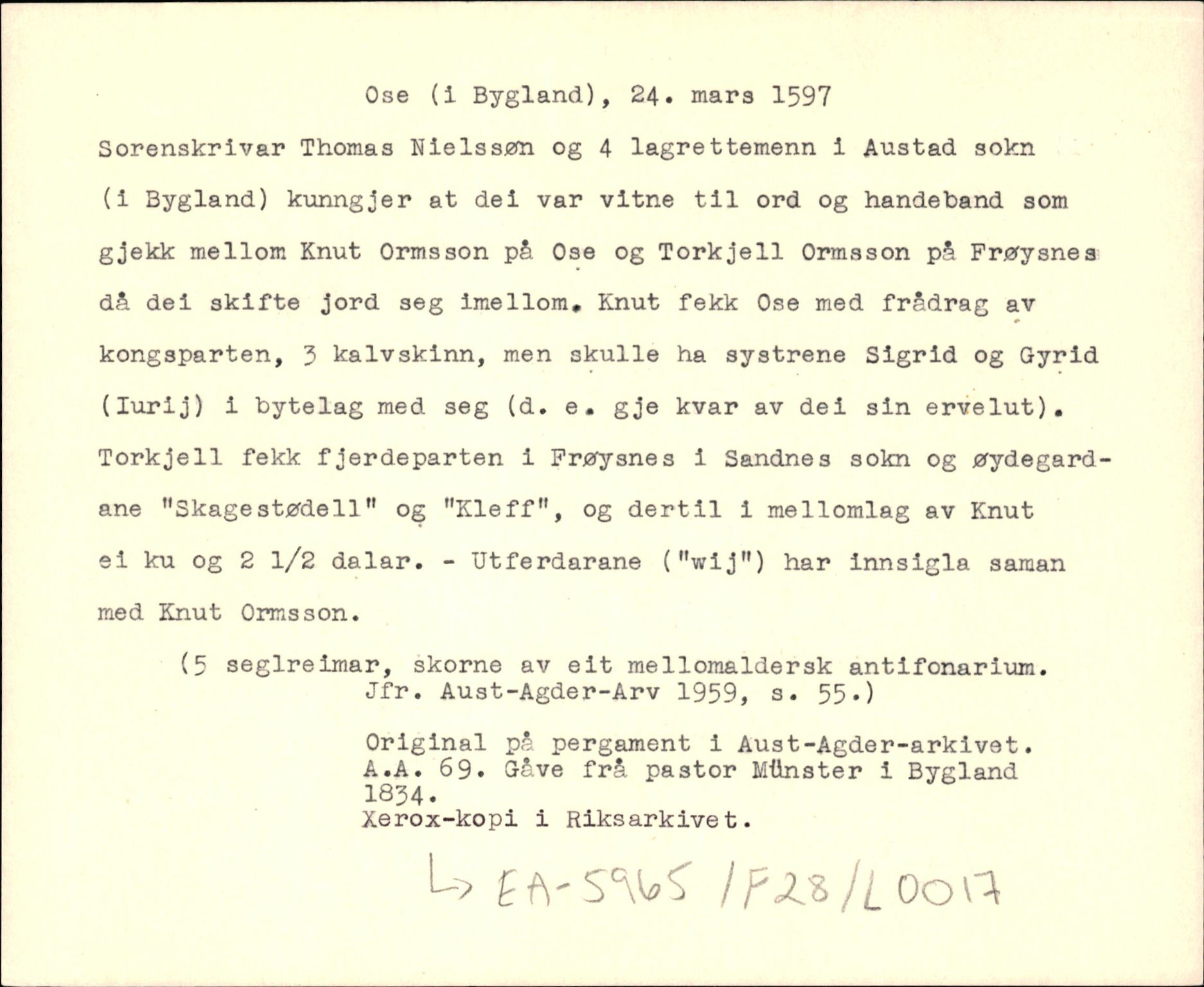 Riksarkivets diplomsamling, AV/RA-EA-5965/F35/F35d/L0002: Innlånte diplomer, seddelregister, 1592-1620, s. 155