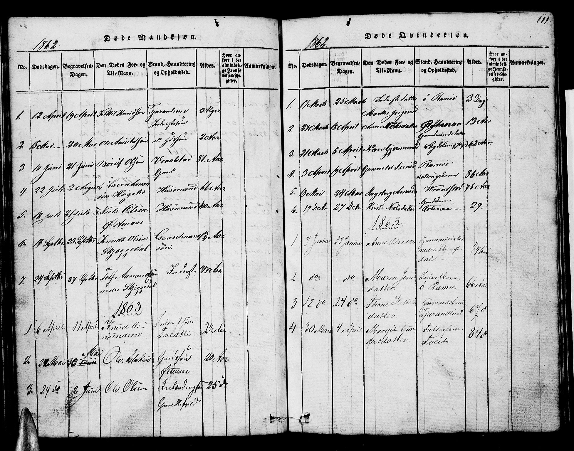Åmli sokneprestkontor, AV/SAK-1111-0050/F/Fb/Fbb/L0001: Klokkerbok nr. B 1, 1816-1889, s. 111
