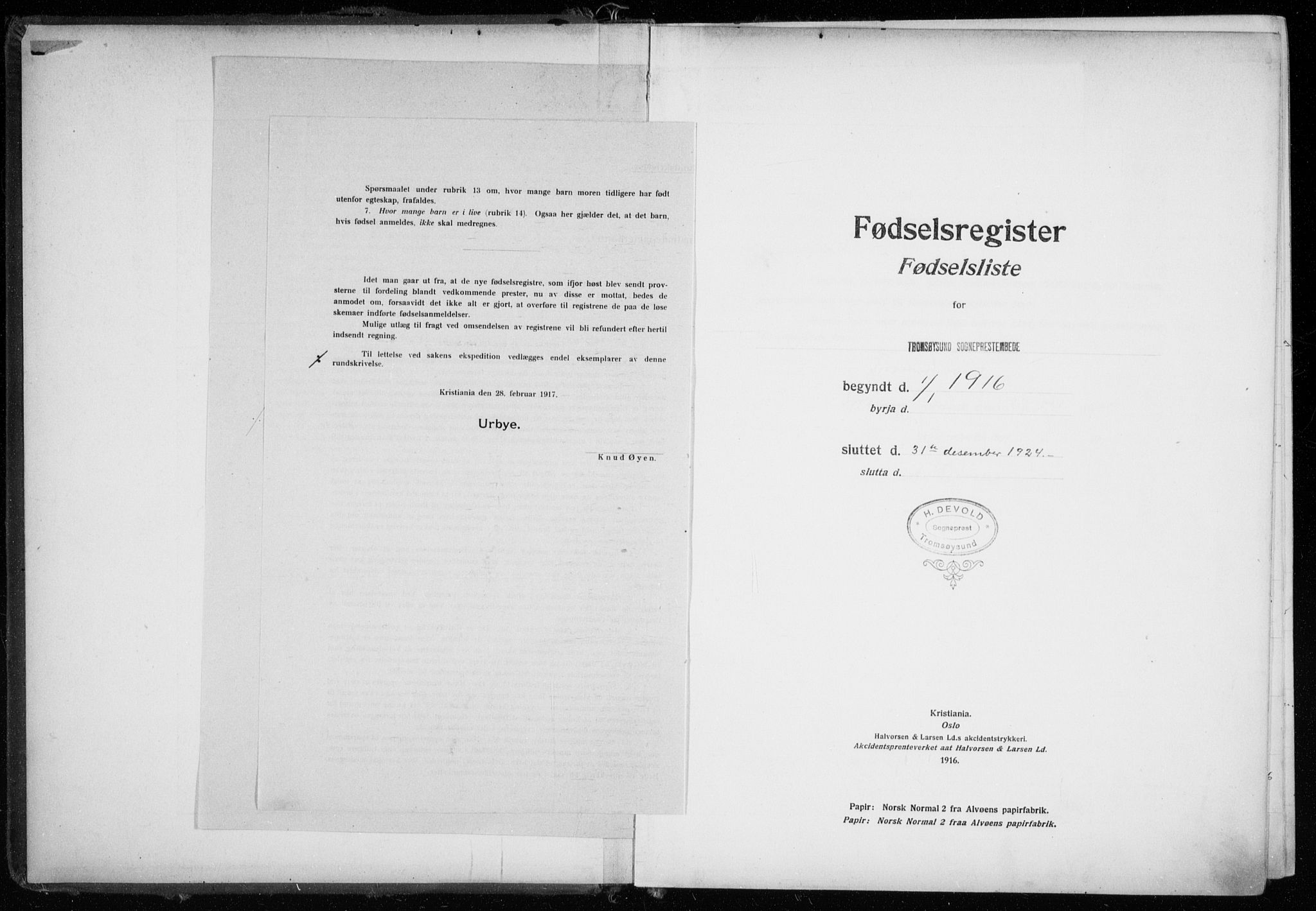 Tromsøysund sokneprestkontor, AV/SATØ-S-1304/H/Ha/L0079: Fødselsregister nr. 79, 1916-1924