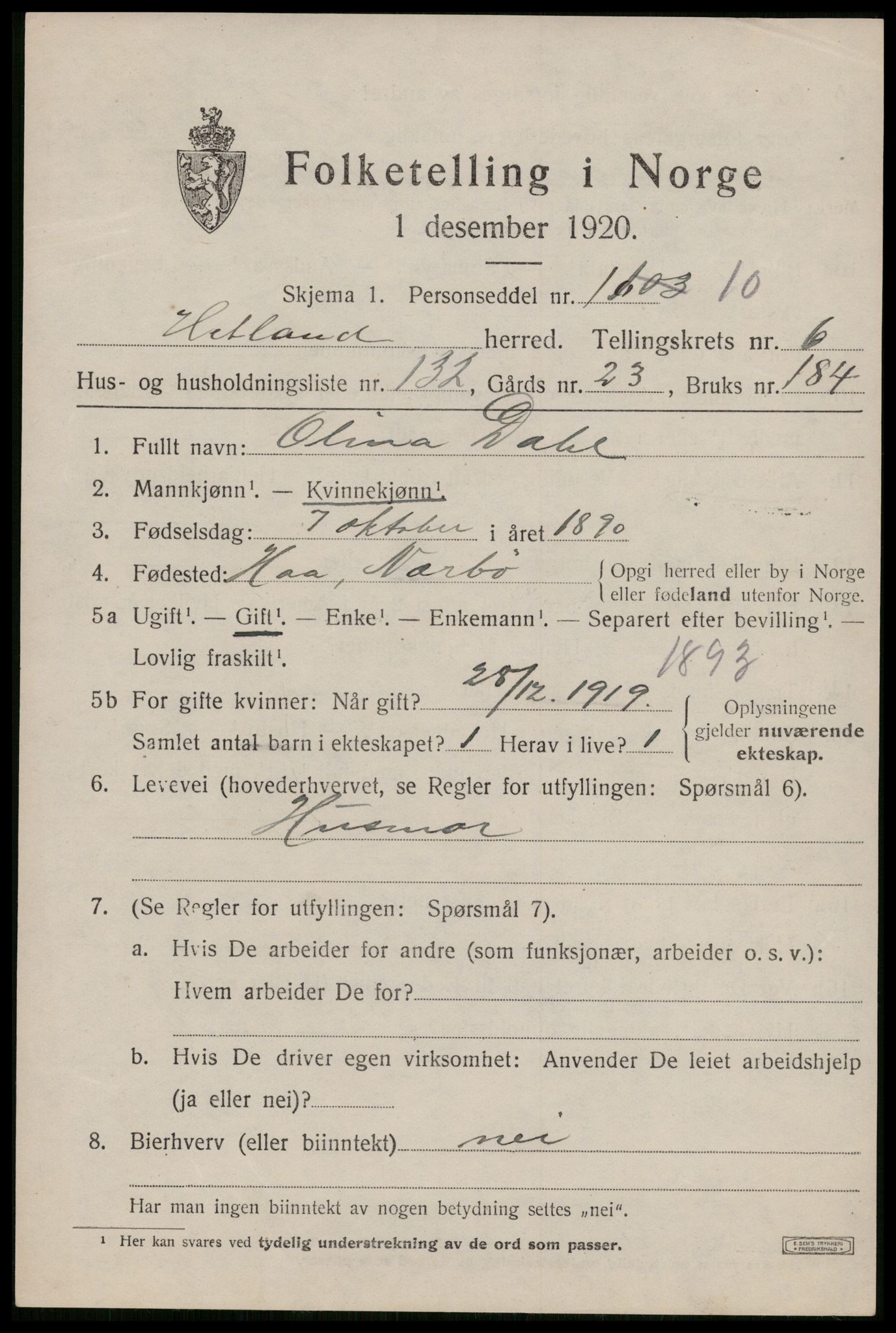 SAST, Folketelling 1920 for 1126 Hetland herred, 1920, s. 11659
