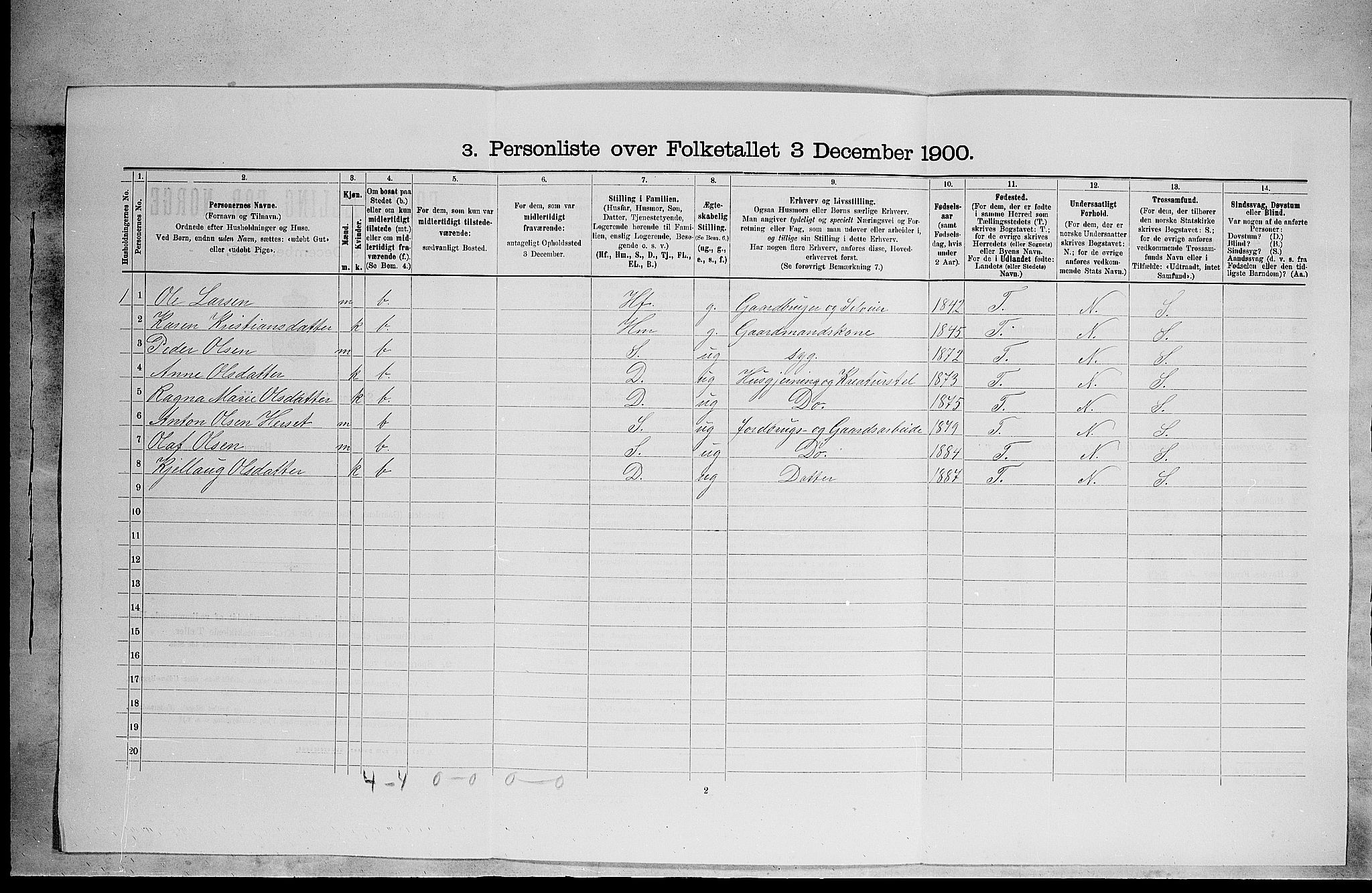 SAH, Folketelling 1900 for 0416 Romedal herred, 1900, s. 491