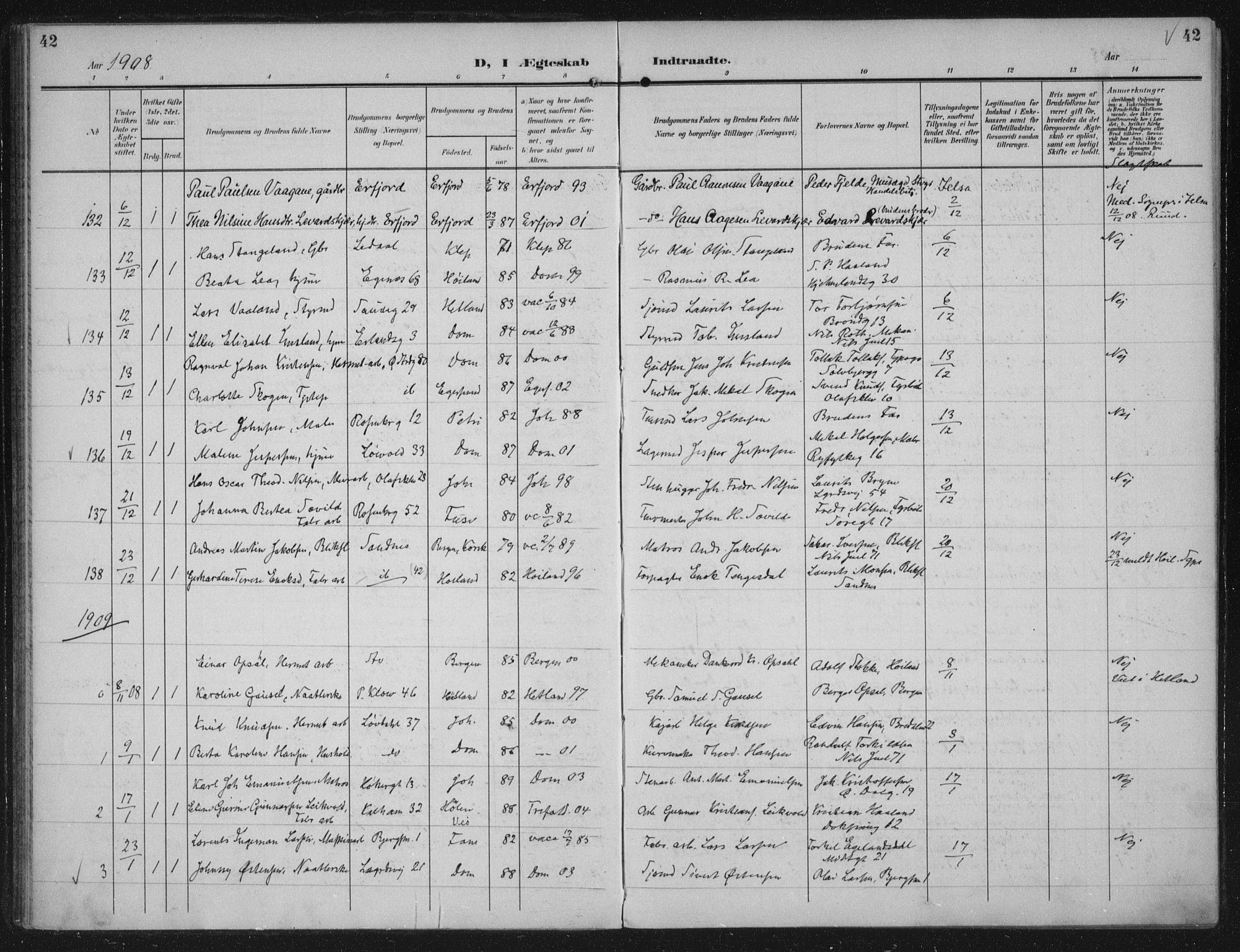 Domkirken sokneprestkontor, AV/SAST-A-101812/002/A/L0016: Ministerialbok nr. A 33, 1905-1922, s. 42