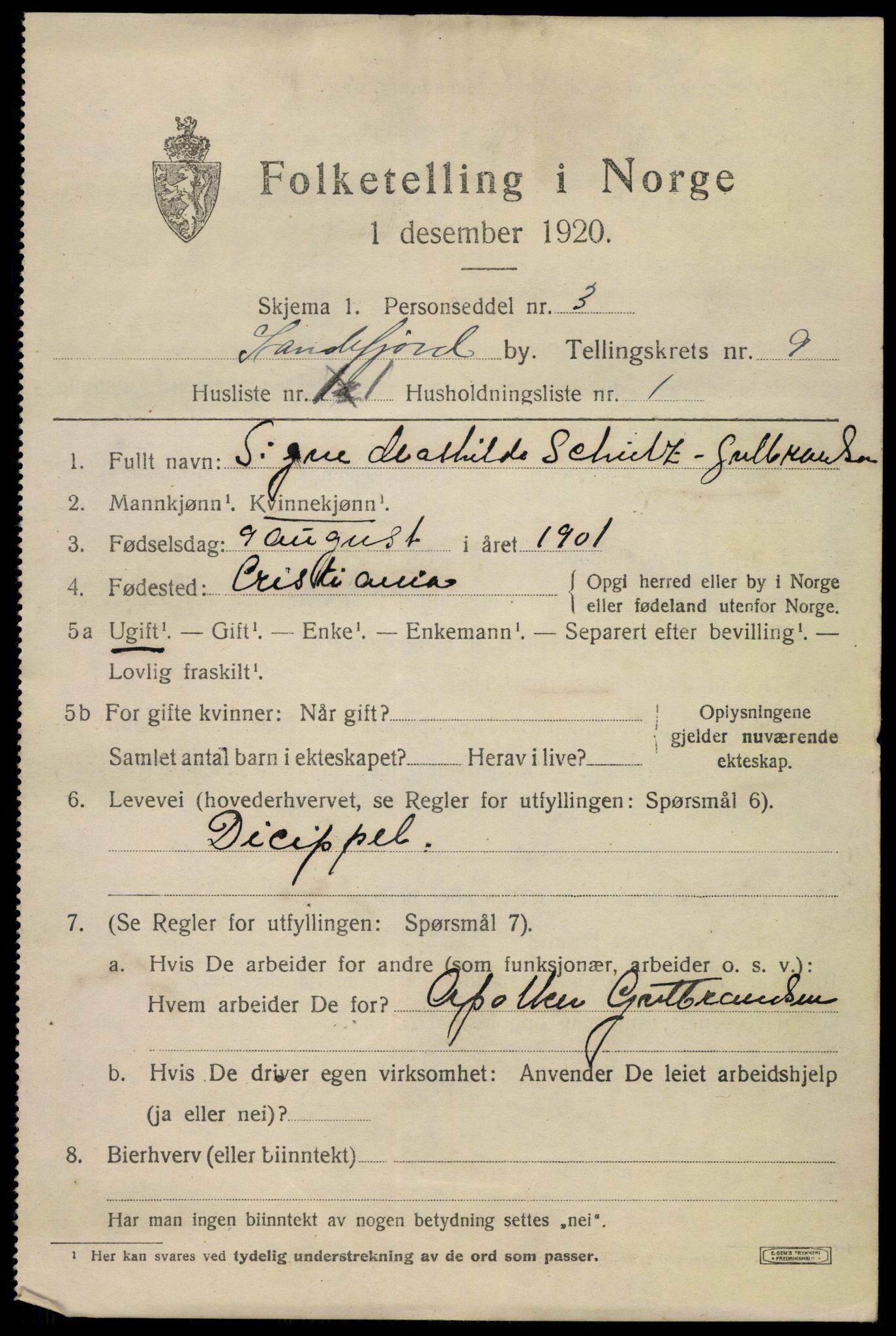 SAKO, Folketelling 1920 for 0706 Sandefjord kjøpstad, 1920, s. 12562