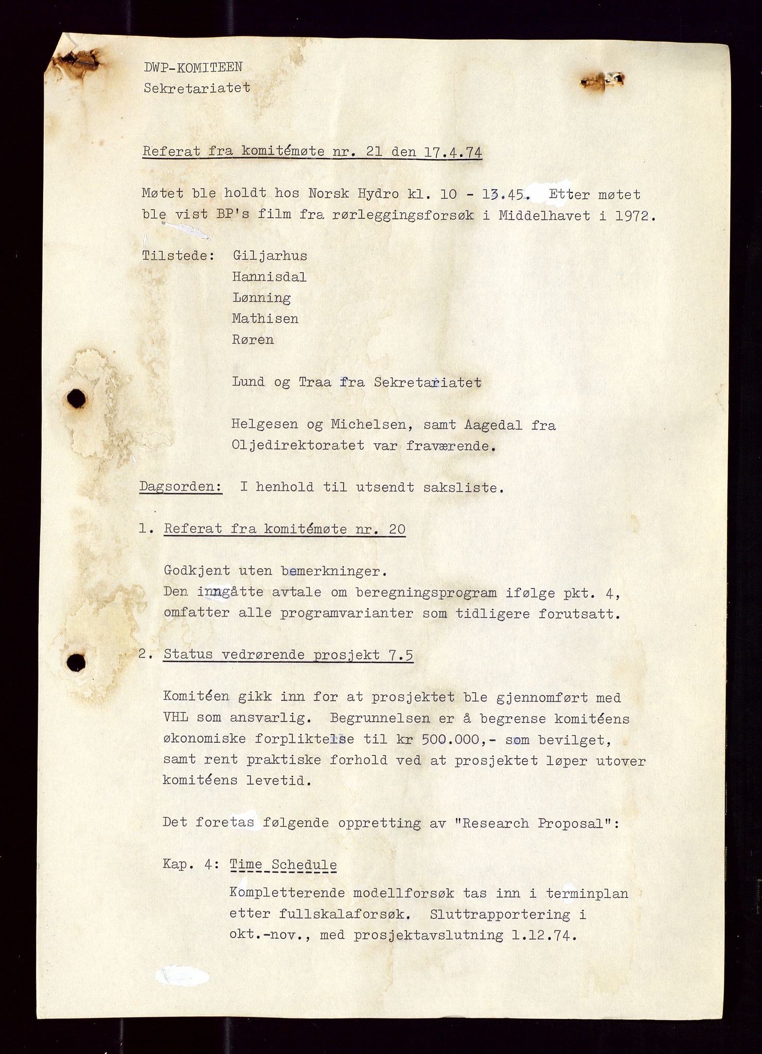 Industridepartementet, Oljekontoret, AV/SAST-A-101348/Di/L0001: DWP, møter juni - november, komiteemøter nr. 19 - 26, 1973-1974, s. 122