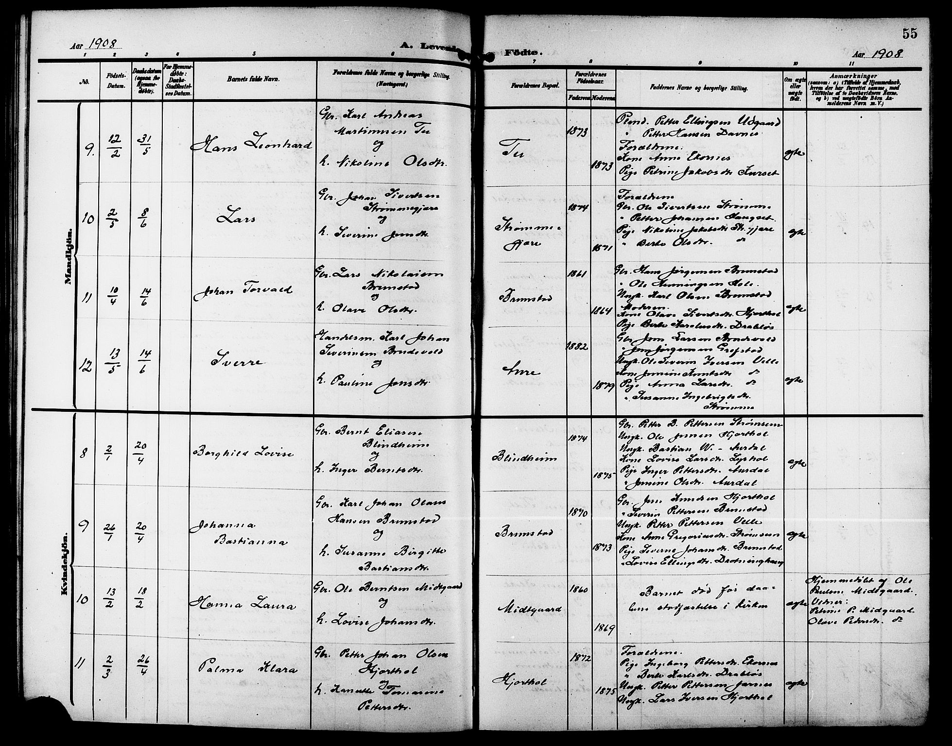 Ministerialprotokoller, klokkerbøker og fødselsregistre - Møre og Romsdal, AV/SAT-A-1454/523/L0341: Klokkerbok nr. 523C04, 1903-1916, s. 55