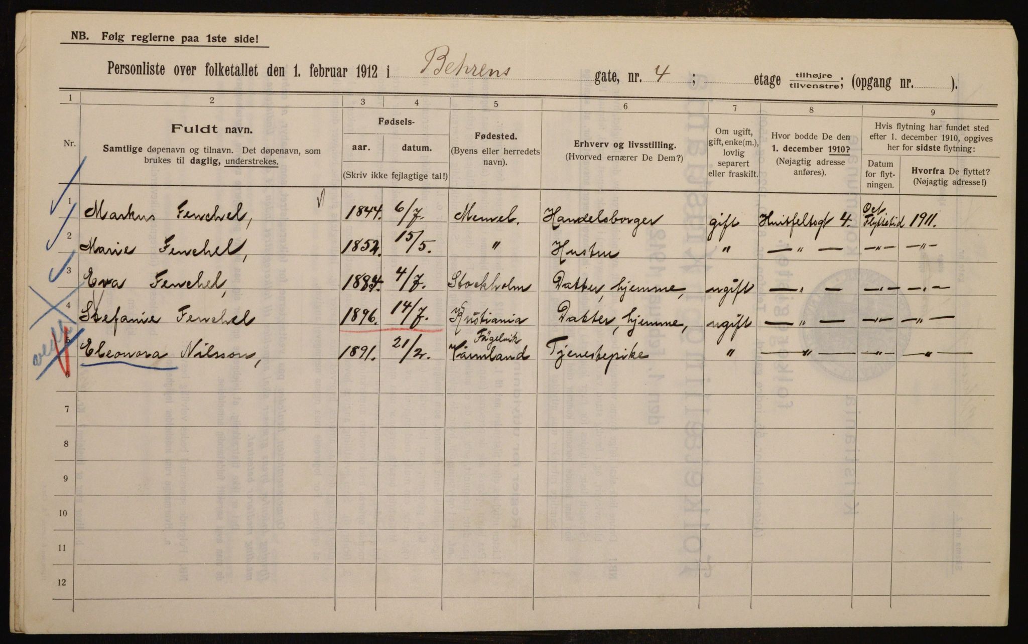 OBA, Kommunal folketelling 1.2.1912 for Kristiania, 1912, s. 3278