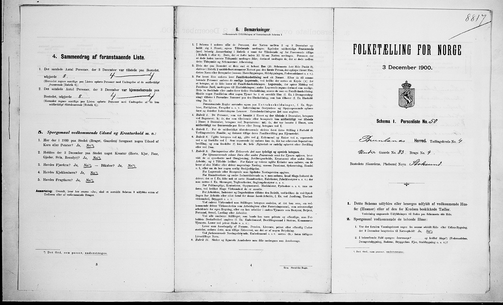 RA, Folketelling 1900 for 0726 Brunlanes herred, 1900, s. 737