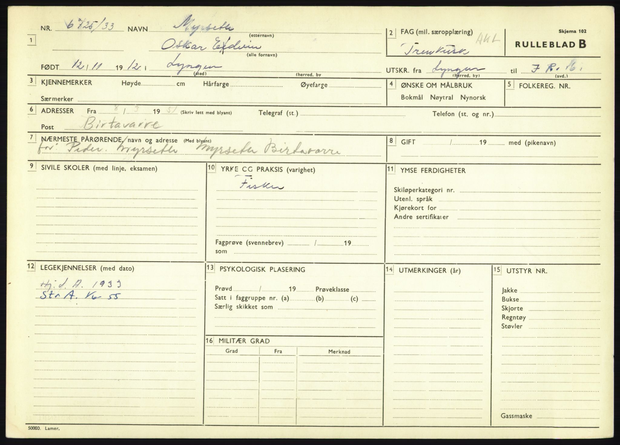 Forsvaret, Troms infanteriregiment nr. 16, AV/RA-RAFA-3146/P/Pa/L0017: Rulleblad for regimentets menige mannskaper, årsklasse 1933, 1933, s. 869