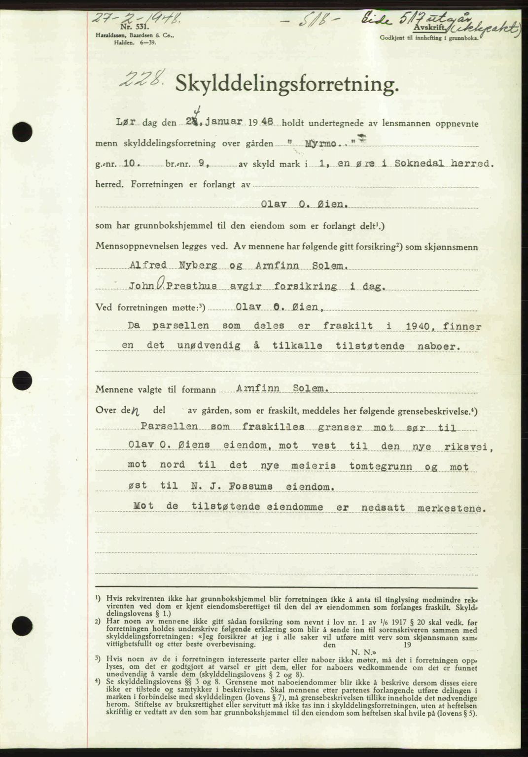 Gauldal sorenskriveri, SAT/A-0014/1/2/2C: Pantebok nr. A5, 1947-1948, Dagboknr: 228/1948