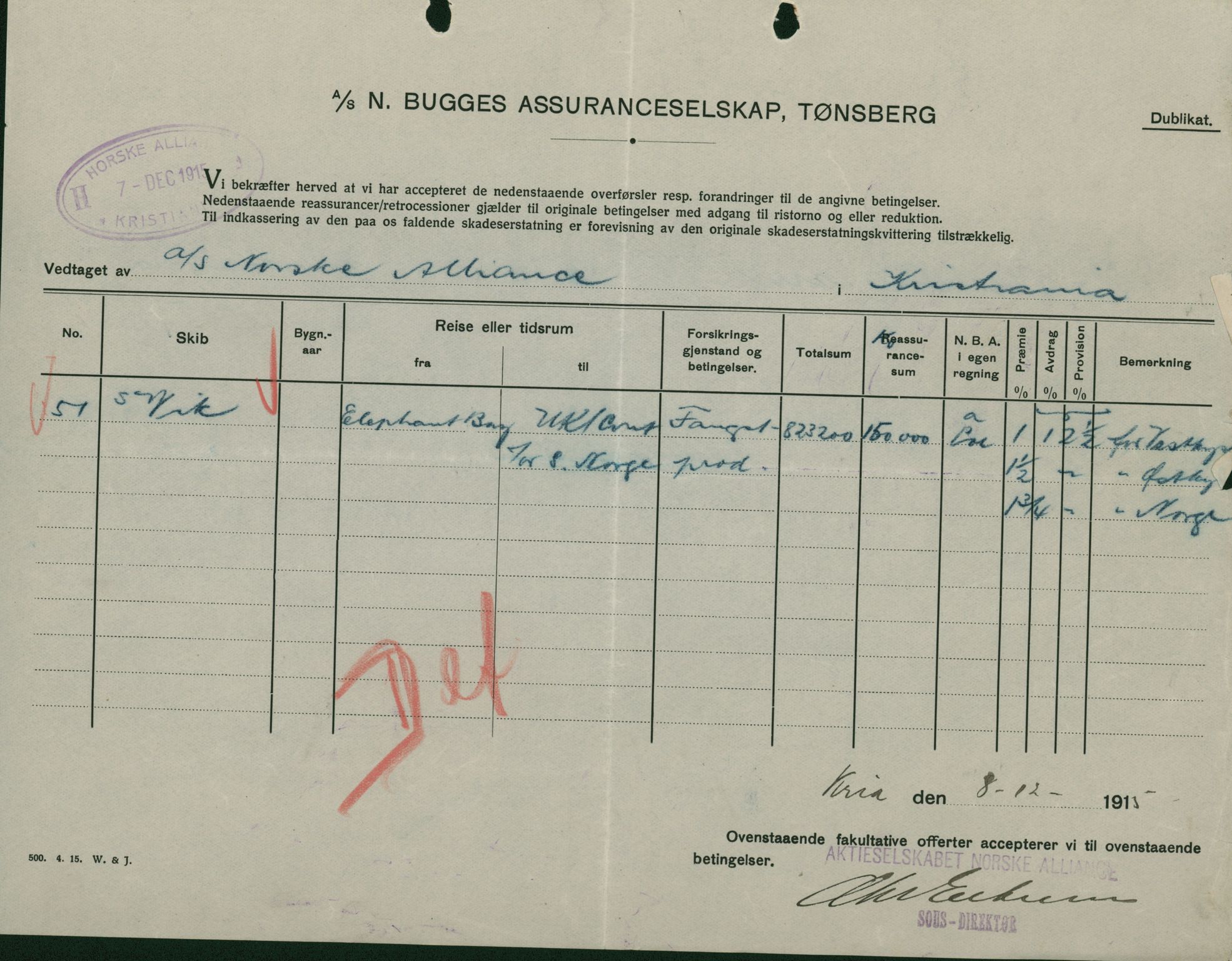 Pa 664 - Tønsberg Sjøforsikringsselskap, VEMU/A-1773/F/L0001: Forsikringspoliser, 1915-1918