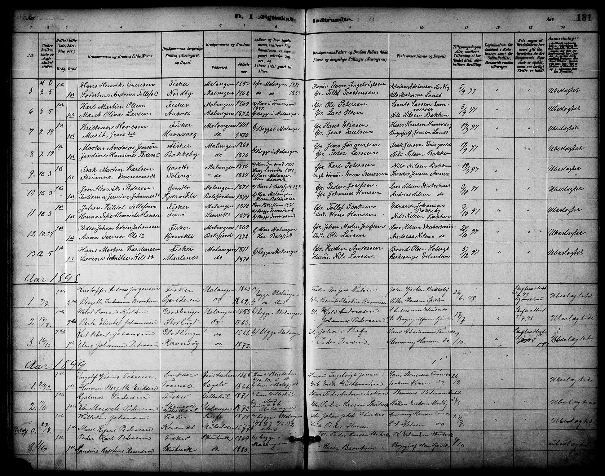 Balsfjord sokneprestembete, AV/SATØ-S-1303/G/Gab/L0003klokker: Klokkerbok nr. 3, 1887-1909, s. 131