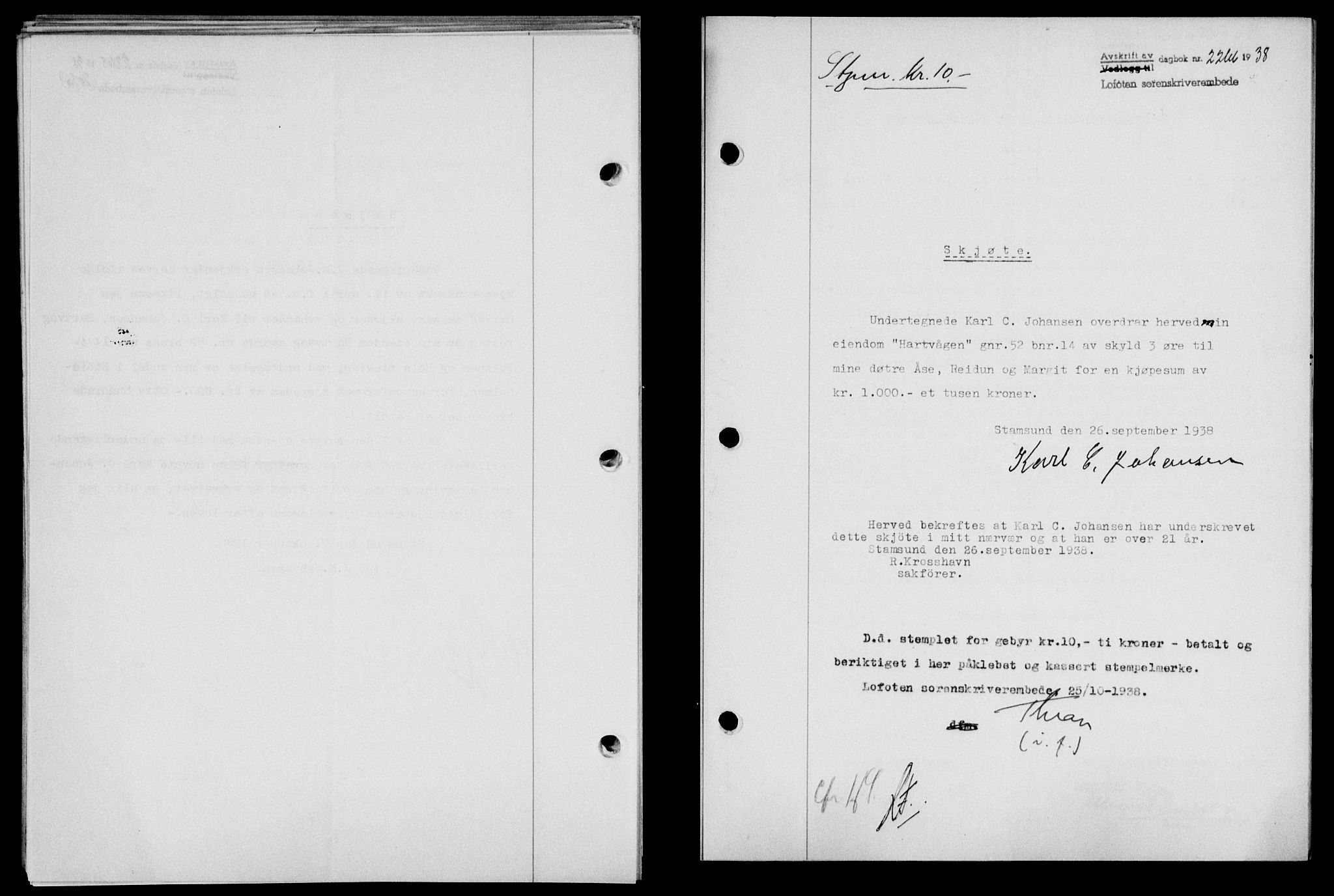 Lofoten sorenskriveri, SAT/A-0017/1/2/2C/L0004a: Pantebok nr. 4a, 1938-1938, Dagboknr: 2265/1938