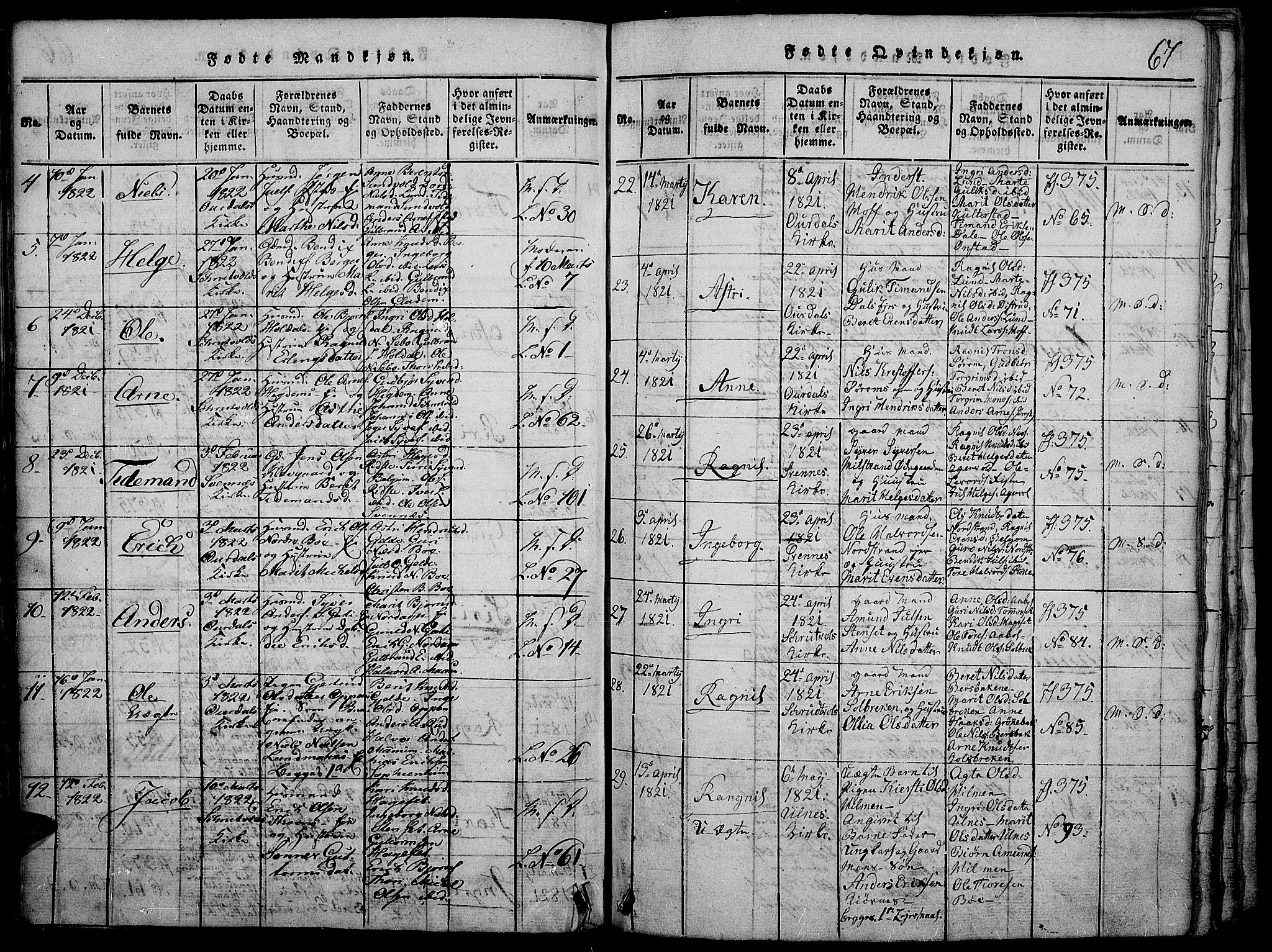 Nord-Aurdal prestekontor, AV/SAH-PREST-132/H/Ha/Haa/L0002: Ministerialbok nr. 2, 1816-1828, s. 67