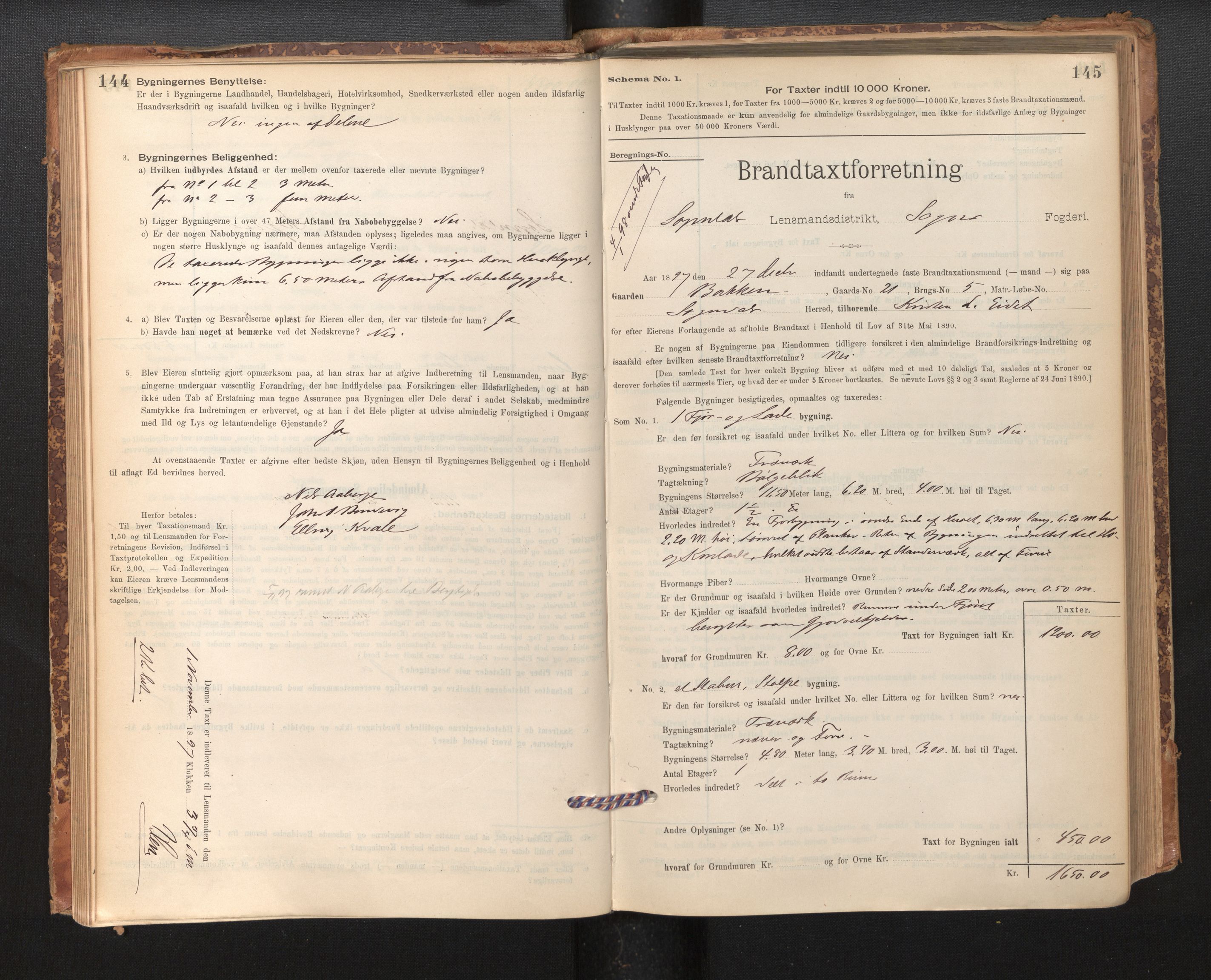 Lensmannen i Sogndal, SAB/A-29901/0012/L0008: Branntakstprotokoll, skjematakst, 1895-1906, s. 144-145