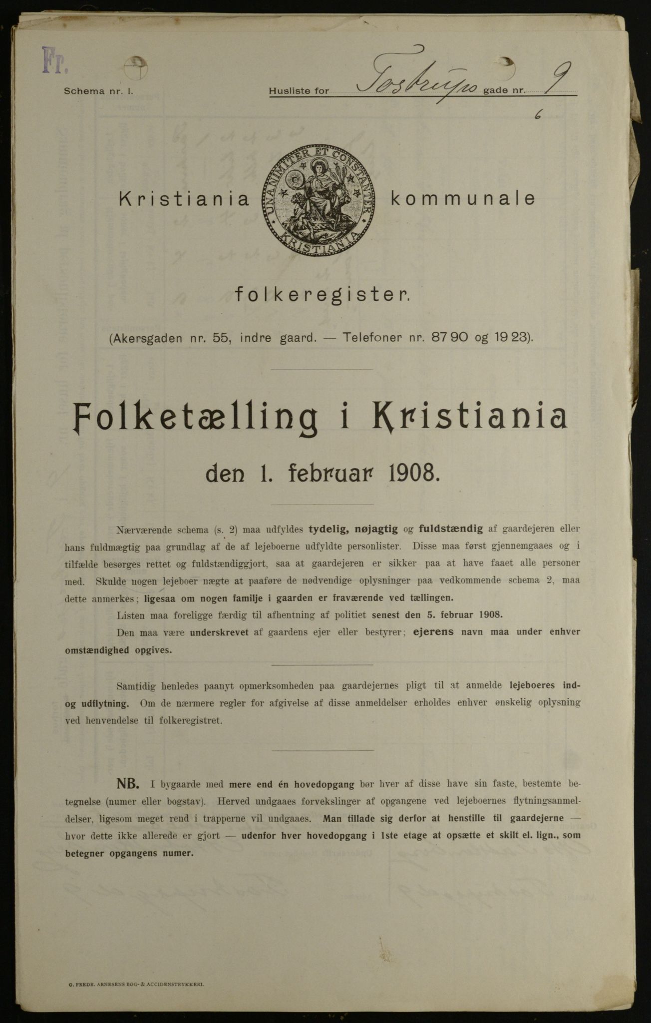 OBA, Kommunal folketelling 1.2.1908 for Kristiania kjøpstad, 1908, s. 103672