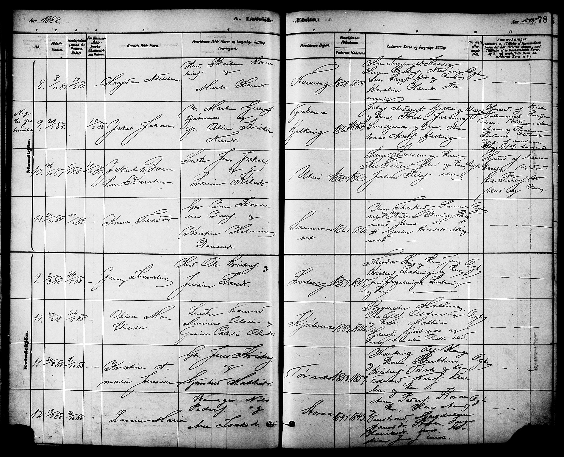 Ministerialprotokoller, klokkerbøker og fødselsregistre - Nordland, AV/SAT-A-1459/861/L0868: Ministerialbok nr. 861A03, 1879-1889, s. 78