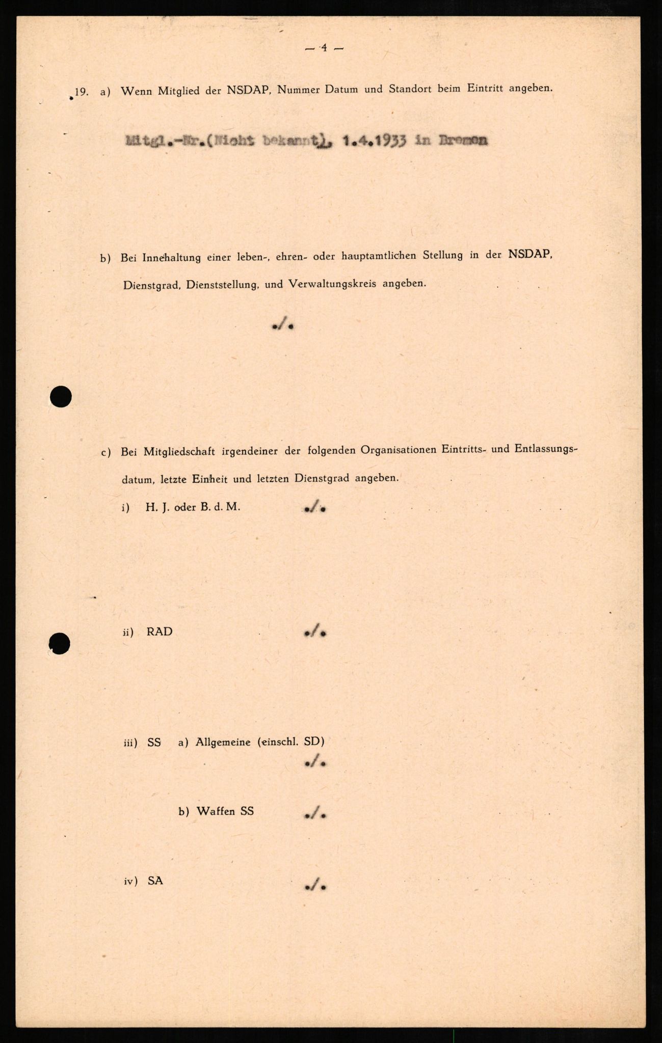 Forsvaret, Forsvarets overkommando II, AV/RA-RAFA-3915/D/Db/L0010: CI Questionaires. Tyske okkupasjonsstyrker i Norge. Tyskere., 1945-1946, s. 406