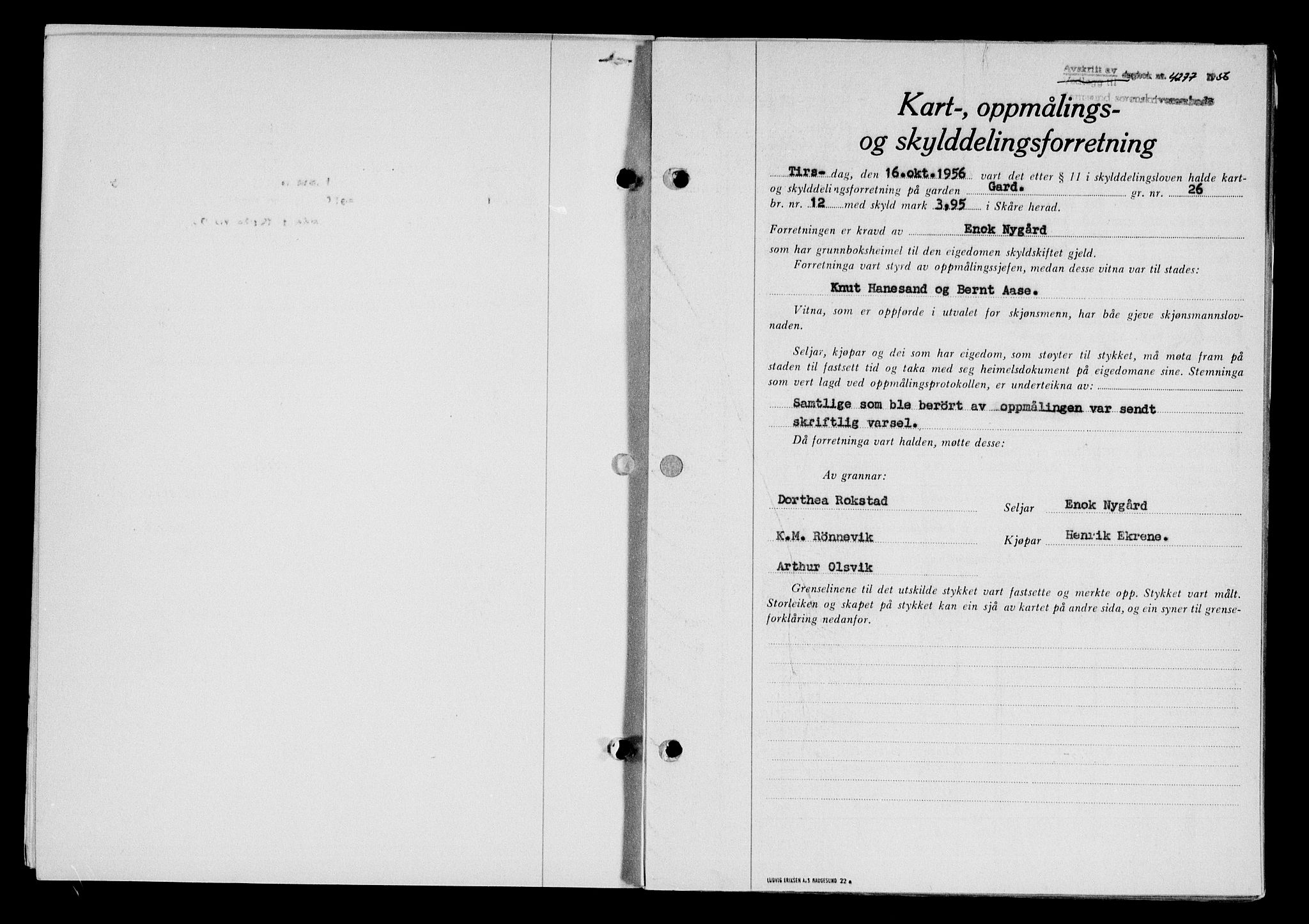 Karmsund sorenskriveri, SAST/A-100311/01/II/IIB/L0122: Pantebok nr. 102A, 1956-1956, Dagboknr: 4277/1956