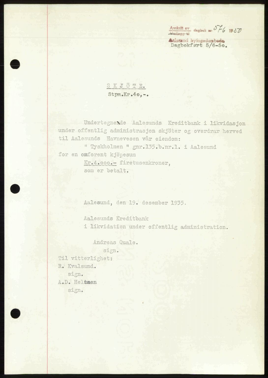 Ålesund byfogd, AV/SAT-A-4384: Pantebok nr. 37A (2), 1949-1950, Dagboknr: 576/1950