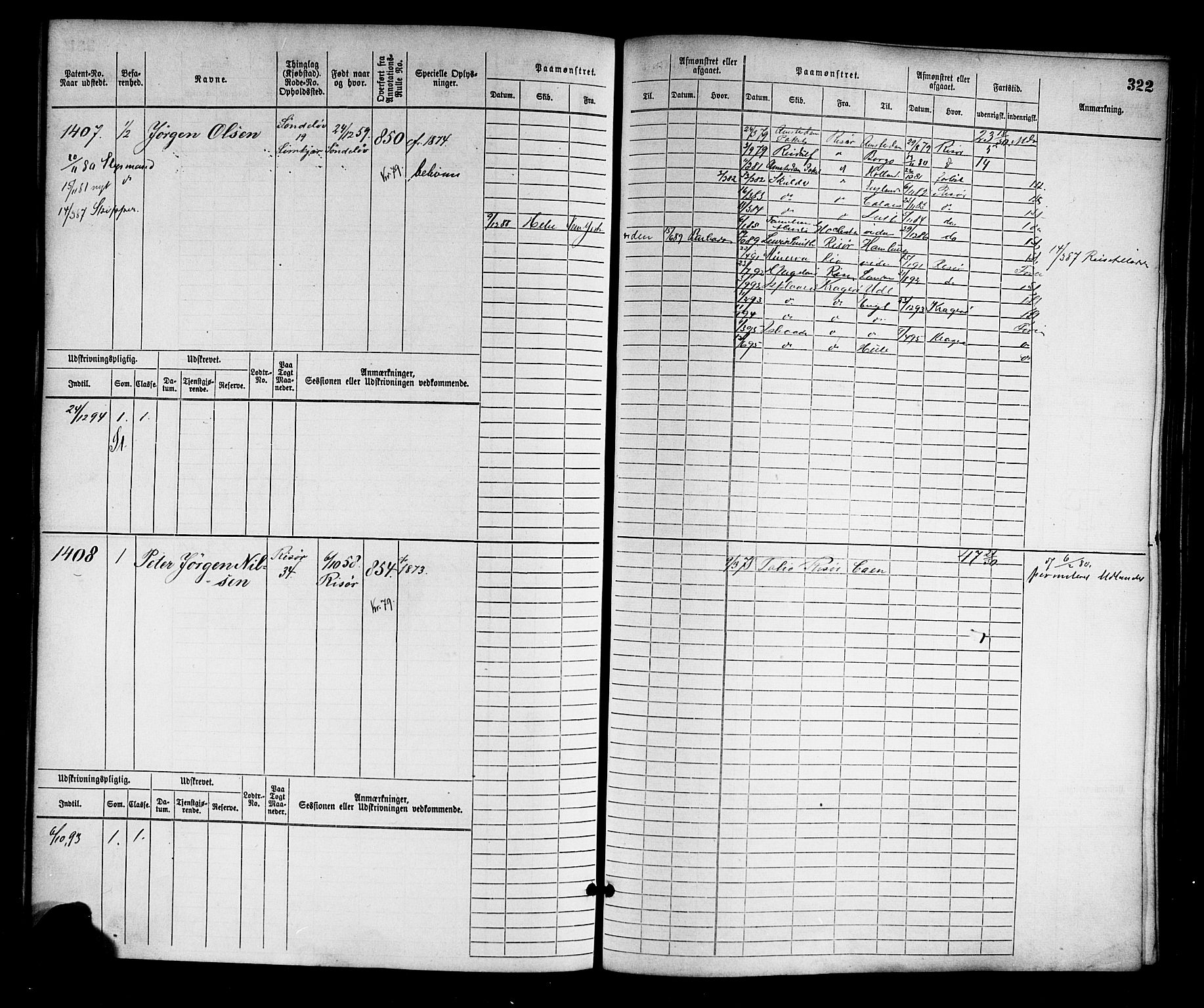 Risør mønstringskrets, SAK/2031-0010/F/Fb/L0003: Hovedrulle nr 767-1528, Q-3, 1868-1910, s. 329