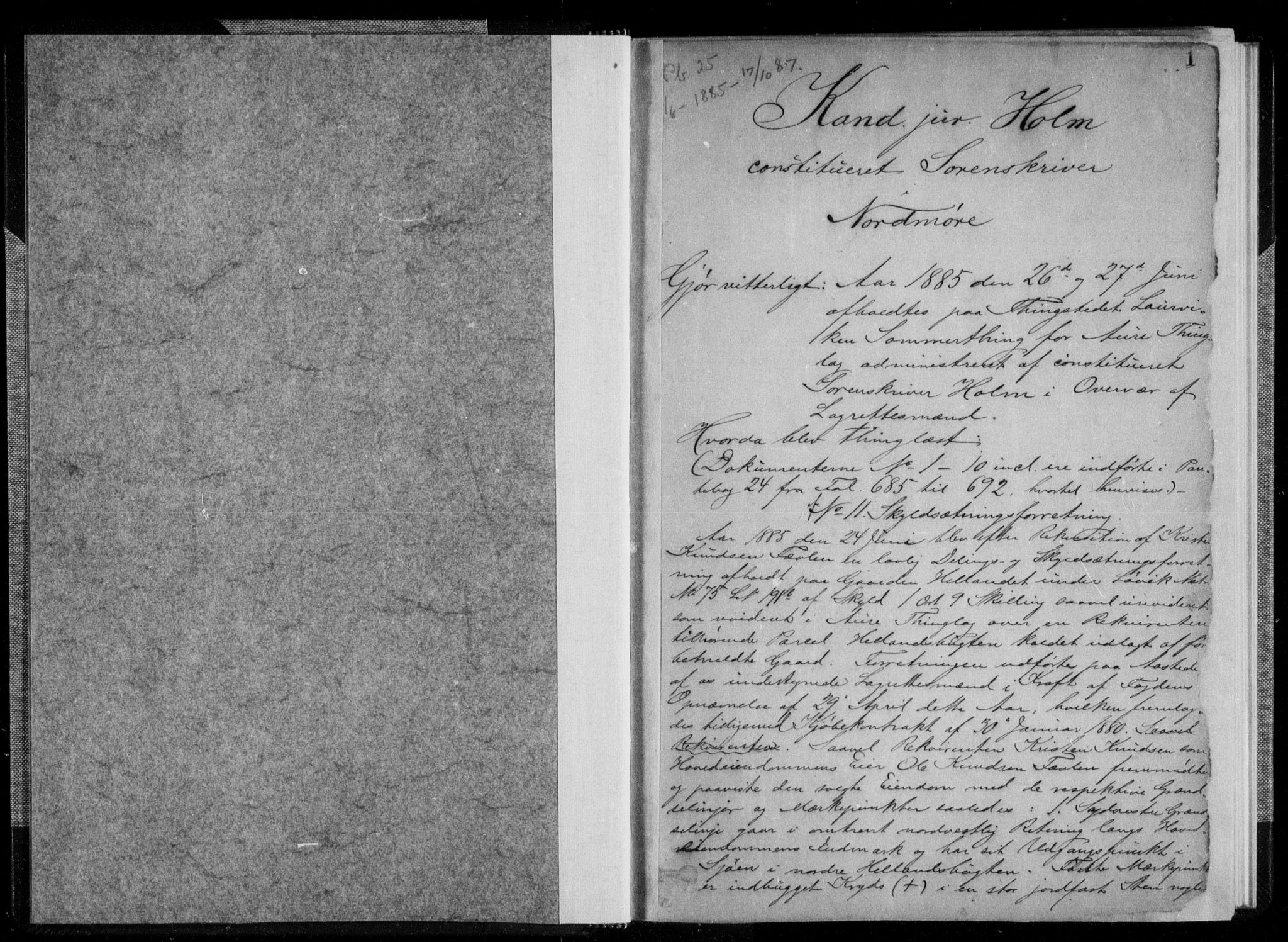 Nordmøre sorenskriveri, SAT/A-4132/1/2/2Ca/L0035: Pantebok nr. 25I, 1885-1887, s. 1