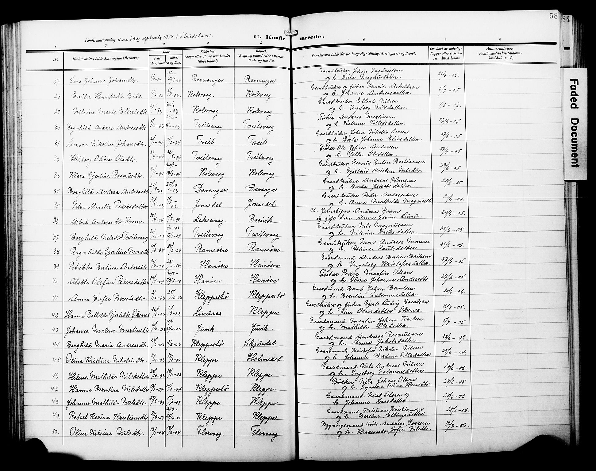 Askøy Sokneprestembete, AV/SAB-A-74101/H/Ha/Hab/Haba/L0014: Klokkerbok nr. A 14, 1904-1927, s. 58